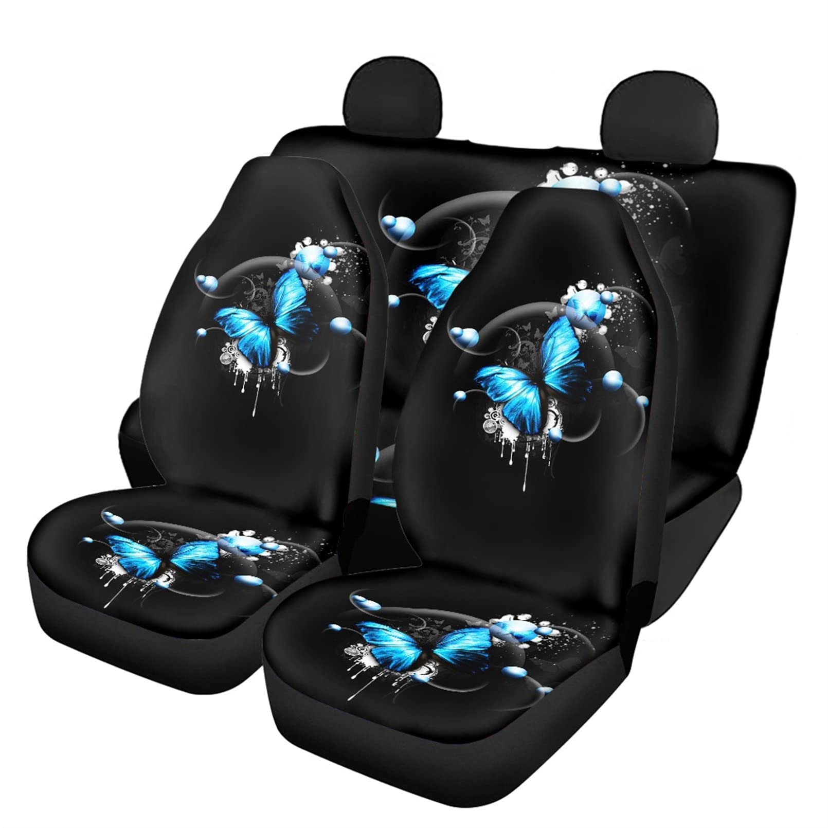 Renewold Butterfly Blue Elegant Print Car Seat Covers - 4 Pack Durable Polyester Universal Fit for Cars, Trucks, Vans & SUVs - Protect & Style Your Vehicle Seats for Daily Commute, Road Trips & Family Travel