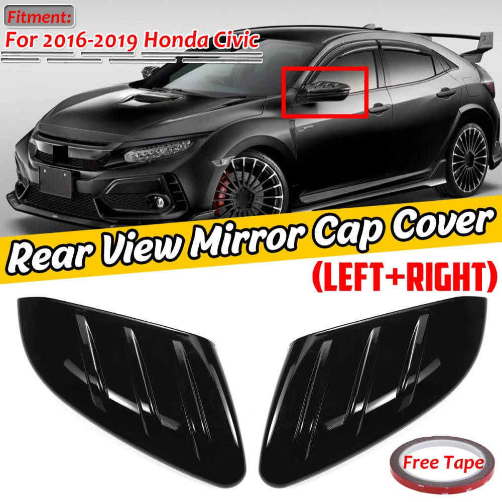 2PCS Glossy Black Car Side Door Rear View Mirror Cover Caps for Honda Civic 2016-2020 | Durable ABS Plastic Mirror Add-On Accessories | Enhance Style & Protection for Daily Driving & Car Shows
