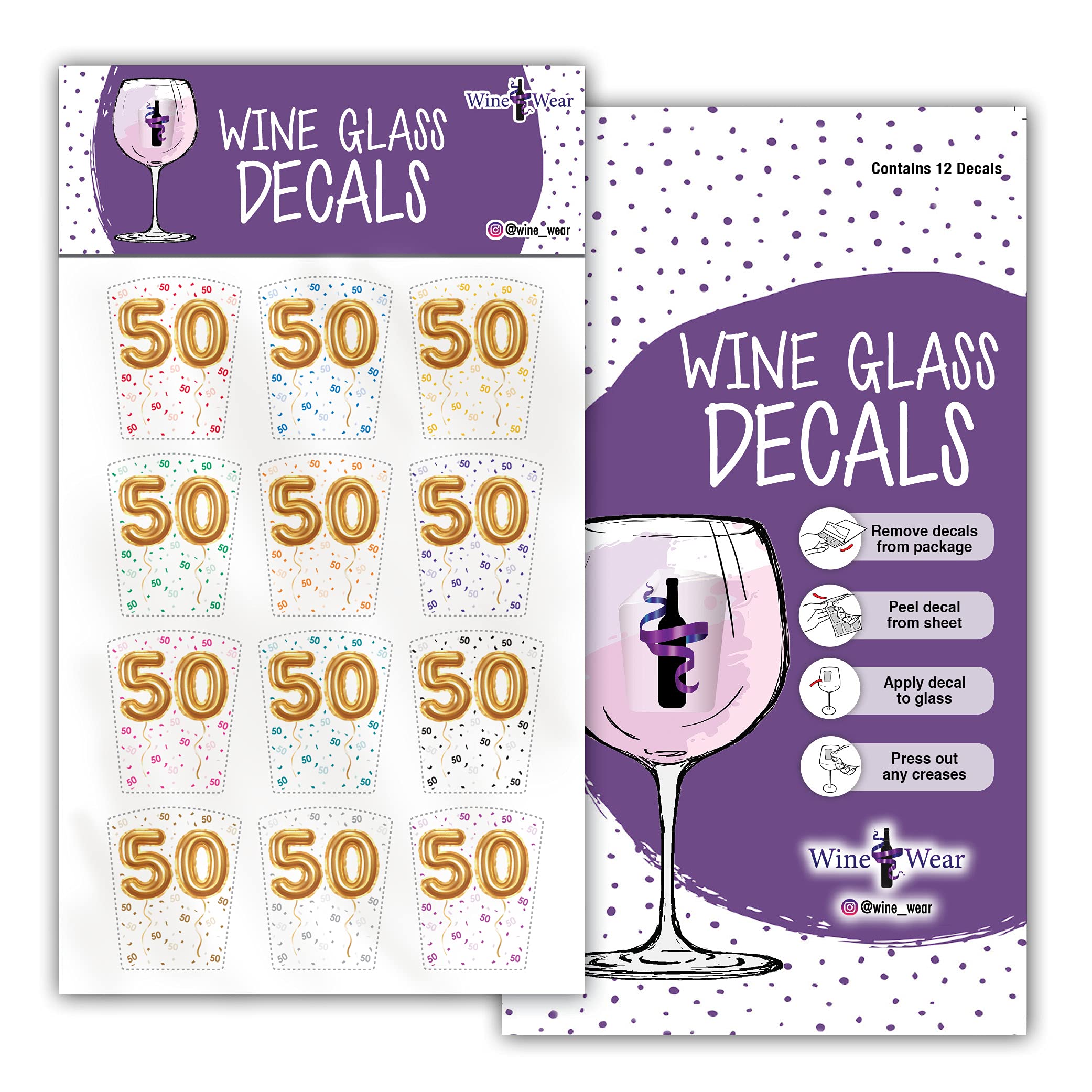 12-Pack Reusable Wine Glass Markers with Static Cling - Perfect for 50th Birthday, Anniversary & Bachelorette Parties - Wedding, Holiday & Dinner Party Essentials - Ideal Gift for Wine Lovers - Great for Celebrations, Events & Home Entertaining - Use for Wine Tastings, Bridal Showers, Holiday Gatherings, Office Parties & Social Events to Keep Track of Glasses - Essential for Wine Glass Identification at Parties, Events and Home Gatherings