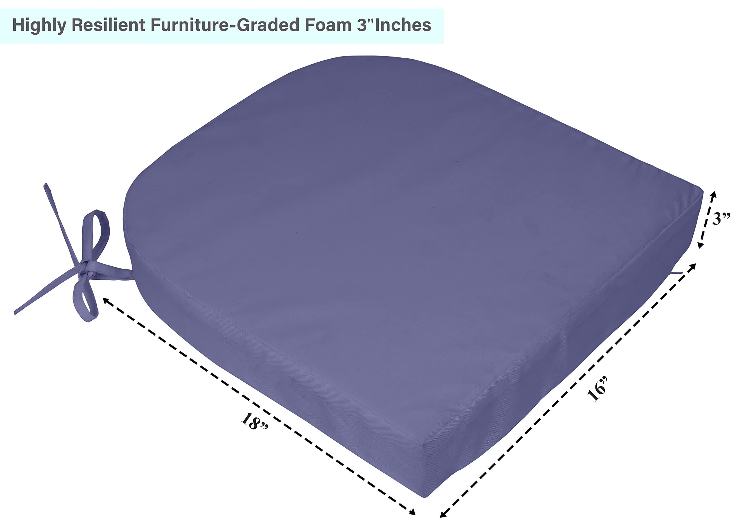 Premium Indoor/Outdoor Chair Cushions Set of 2 - 16x18 Inch Rounded Back Patio Seat Cushions with Ties for Garden, Deck & Poolside Furniture - Water-Resistant & Comfortable Purple Cushions for Lounge Chairs, Dining Chairs & Outdoor Seating