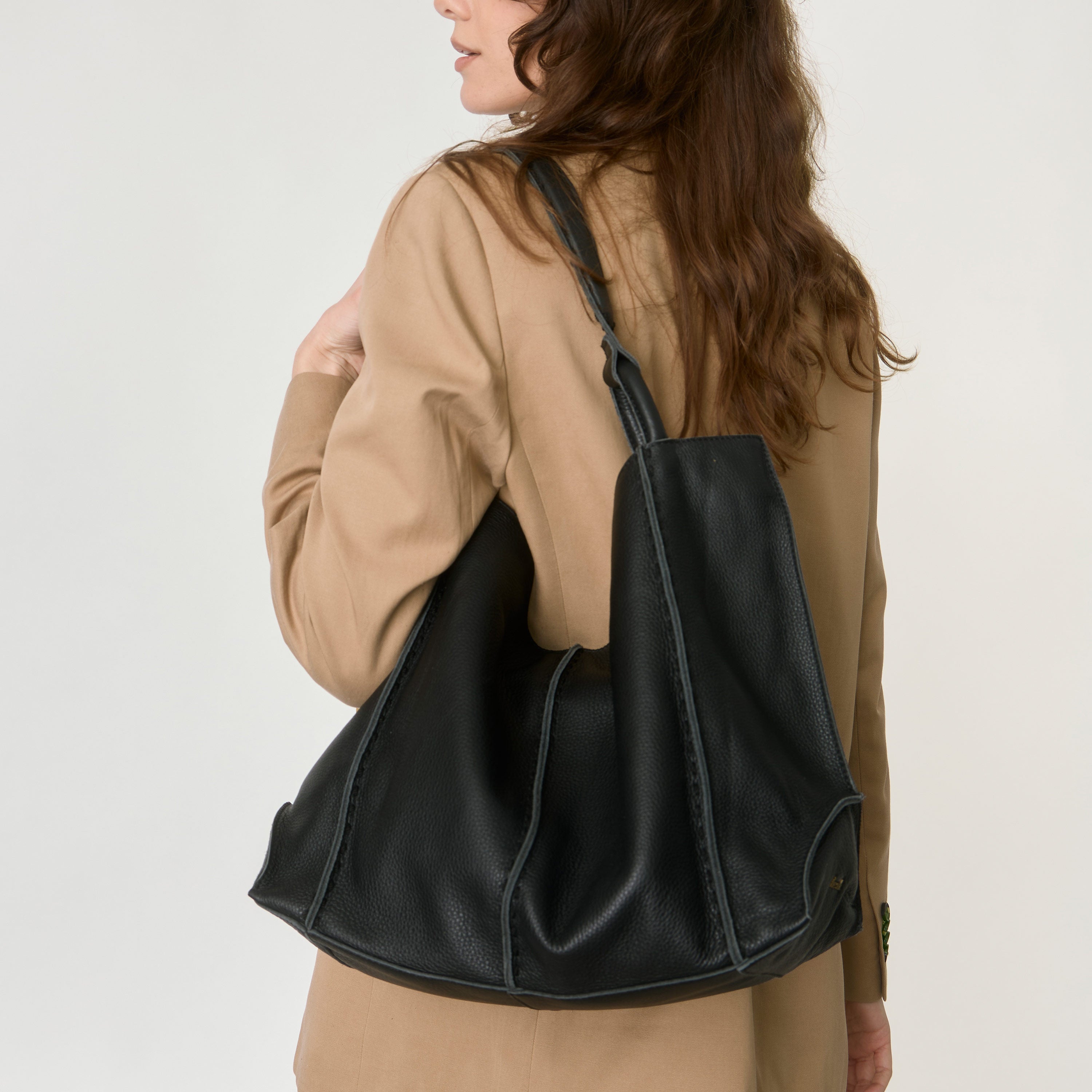 Los Feliz Large Leather Tote Bag - Black Pebble Grain - Stylish & Durable Handbag for Women - Perfect for Work, Travel & Everyday Use