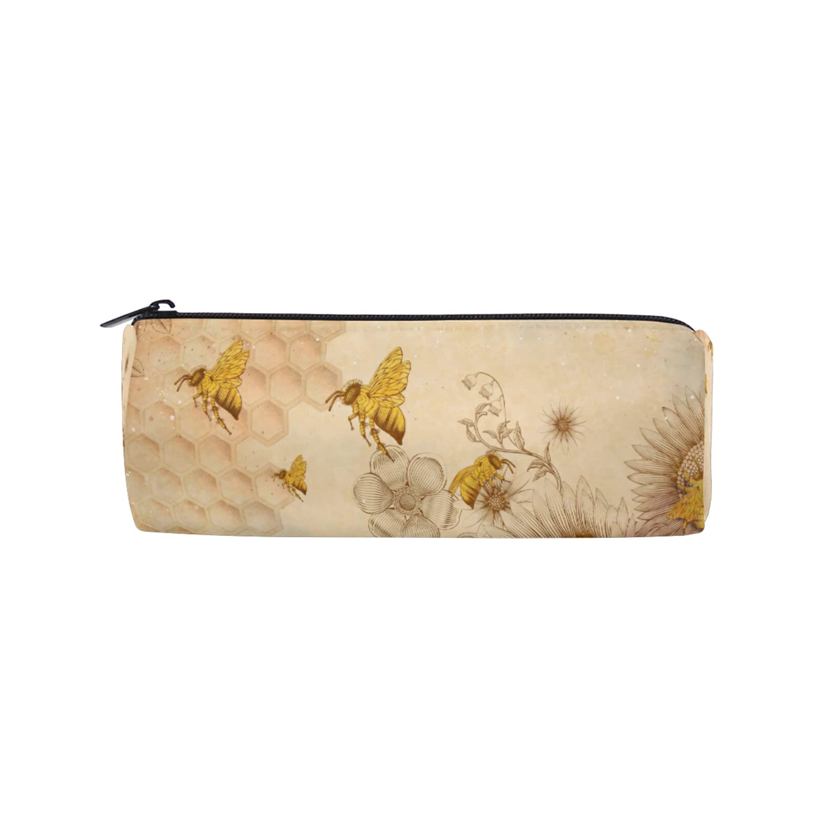 Honey Bees Sunflower Retro Pencil Case - Zippered Pen Pouch & Makeup Brush Organizer for School, Office, Travel & Nurse Supplies (Kids, Boys, Girls & Adults) - Perfect for Backpack Organization, Cosmetic Storage & Stationery Carrying