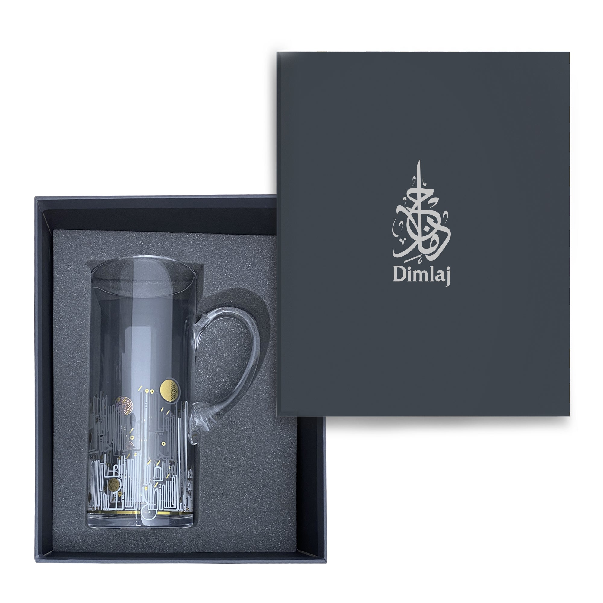 Dimlaj Hayat Glass Jug with Gold Accents - Elegant Pitcher for Water, Juice & Iced Tea - Perfect for Parties, Weddings & Home Decor