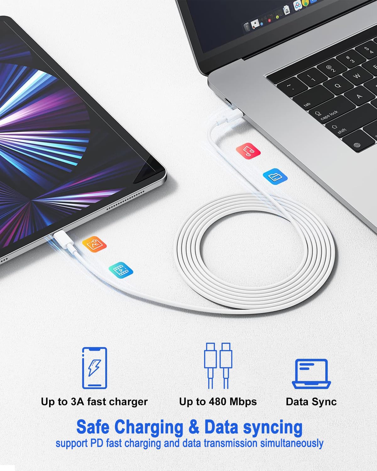 20W USB C Fast Charger for iPad Pro/Air/Mini - 2M Cable Included - Compatible with iPad Pro 12.9 (2021/2020/2018), iPad Air 5, iPad Mini 6, Pixel 6/5/4/XL/3, Galaxy S22 - Perfect for Home, Office & Travel Charging