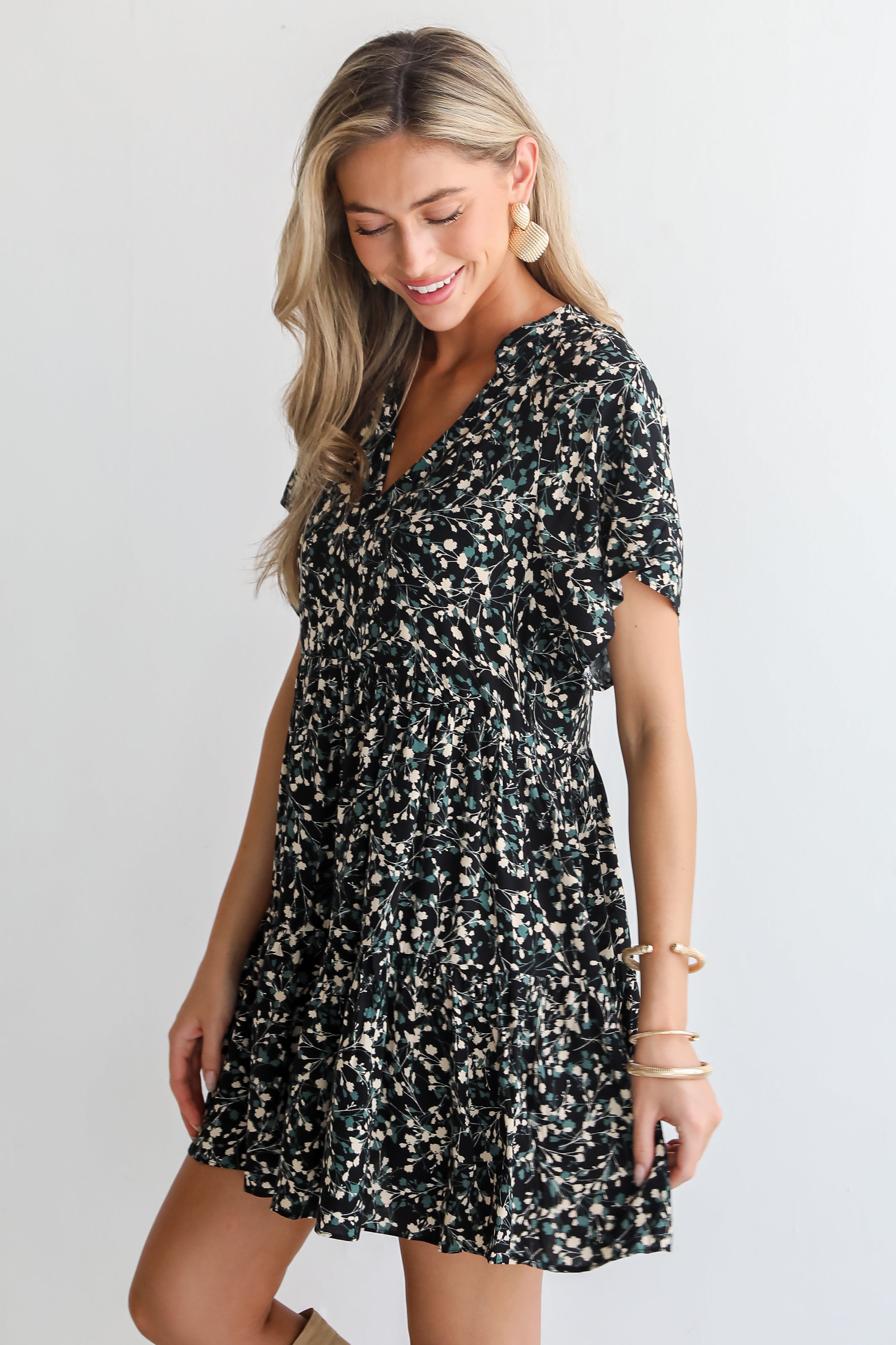 Enchanting Energy Black Floral Mini Dress - Elegant Party & Cocktail Dress for Women, Perfect for Date Night, Evening Events & Special Occasions