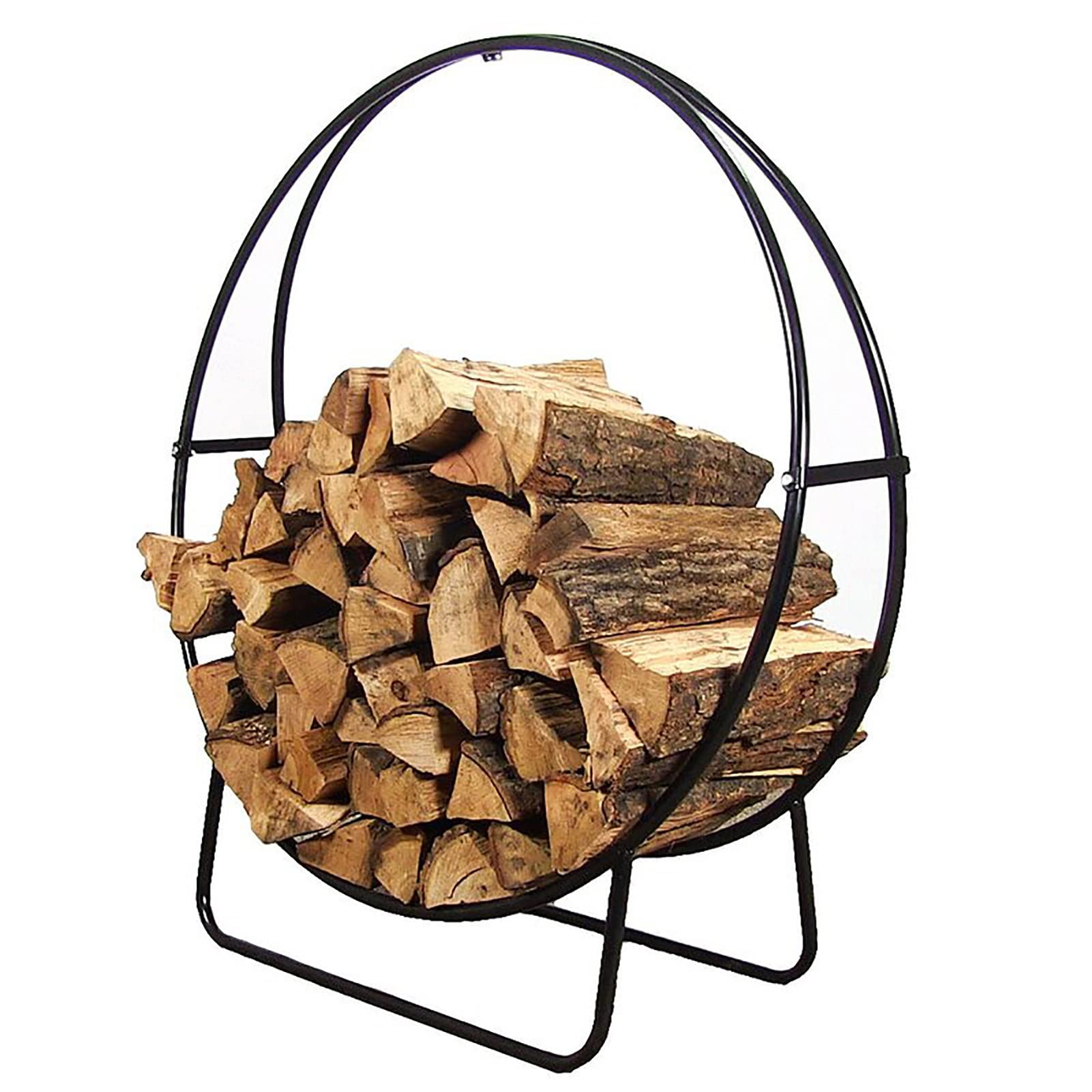 LJQQ Firewood Rack Log Holder - Indoor/Outdoor Round Firewood Storage for Fireplace, Patio, Deck & Back Porch - Heavy Duty Wood Stove Accessory in Bright Black - Perfect for Camping, BBQ & Winter Heating