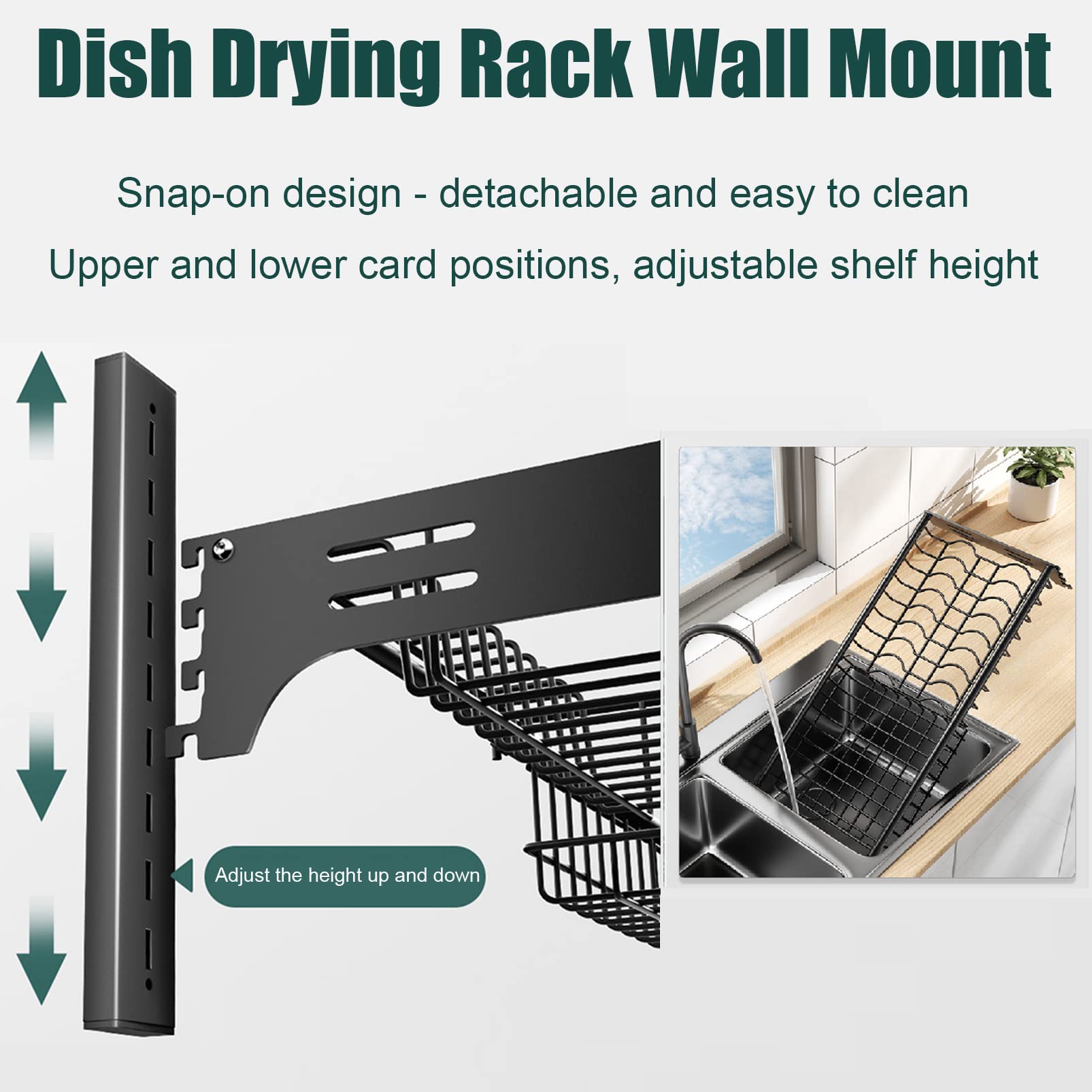 Expandable Stainless Steel Cutlery Drainer & Dish Drying Rack - Over The Sink Wall Mounted Kitchen Organizer with Utensil Holder & Hooks - Space Saving Counter Shelf for Small Kitchens, Apartments & RVs