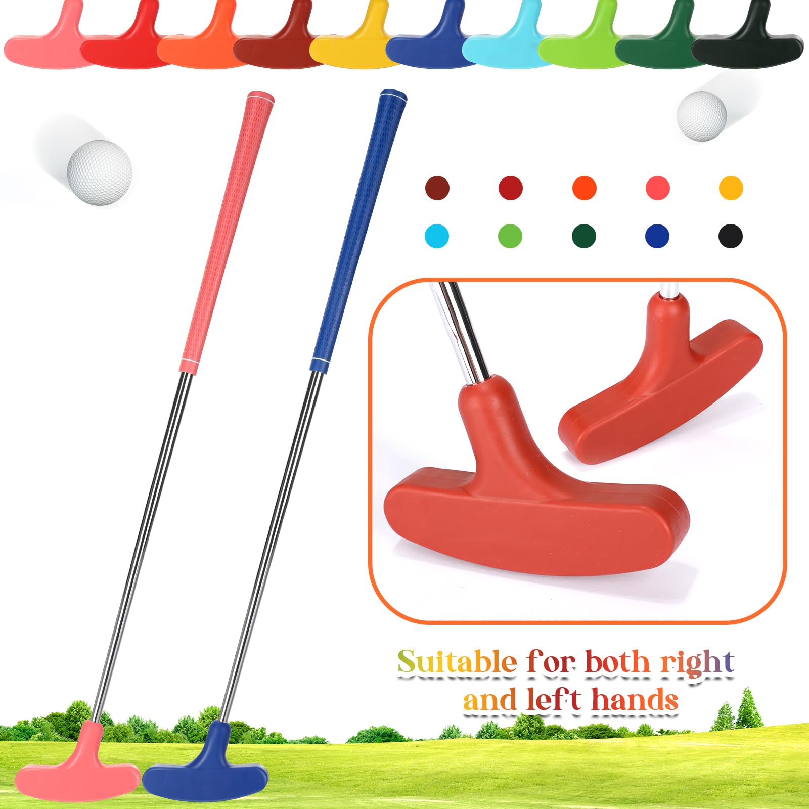 10 Pack Junior Golf Putters with Practice Balls - Left & Right Handed Mini Golf Clubs for Kids, Teens & Adults | Perfect for Backyard Practice, Indoor Training & Family Fun Games