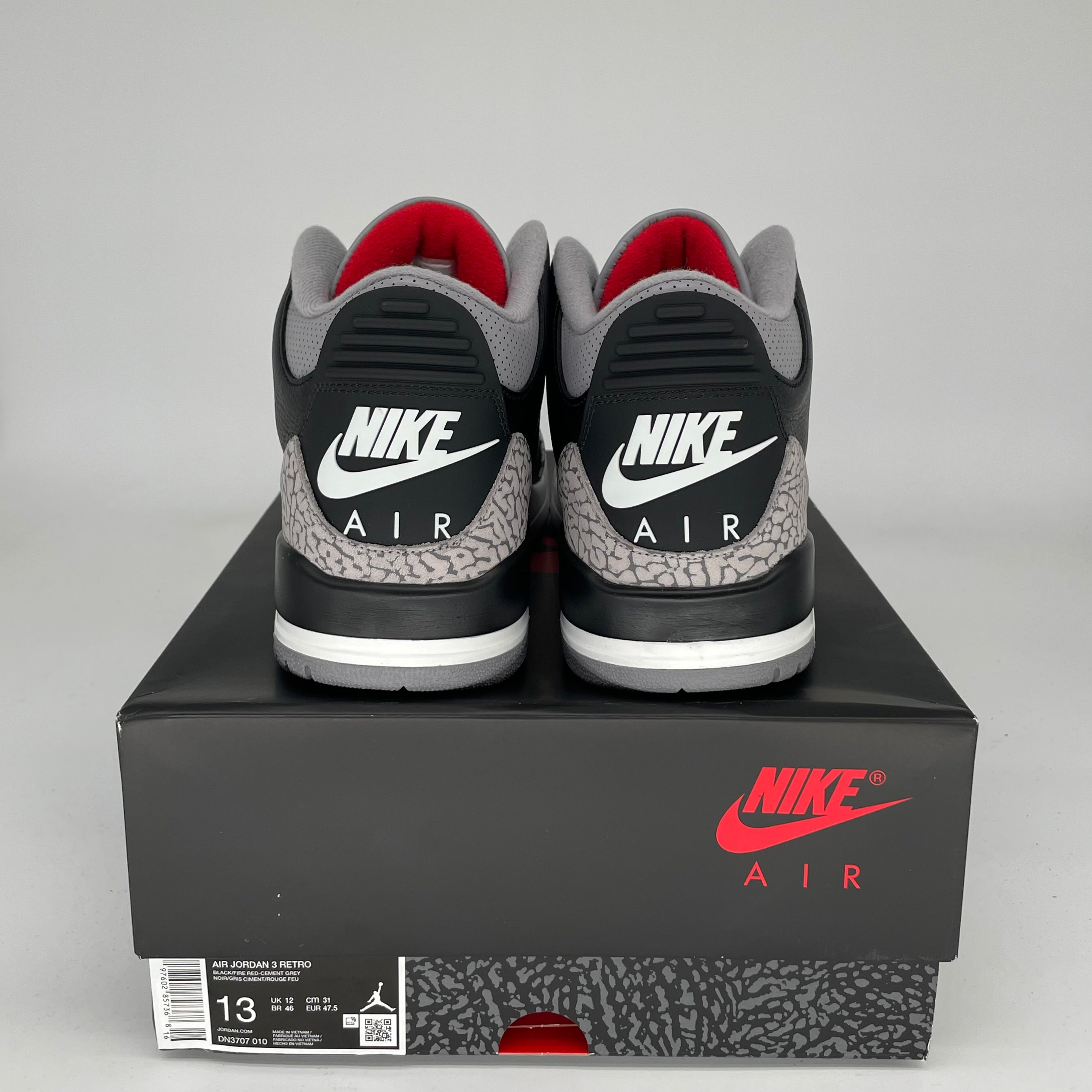 AIR JORDAN 3 Retro Black Cement Men's Basketball Shoes Size 13 (DN3707-010) - Perfect for Sneaker Collectors & Streetwear Fashion