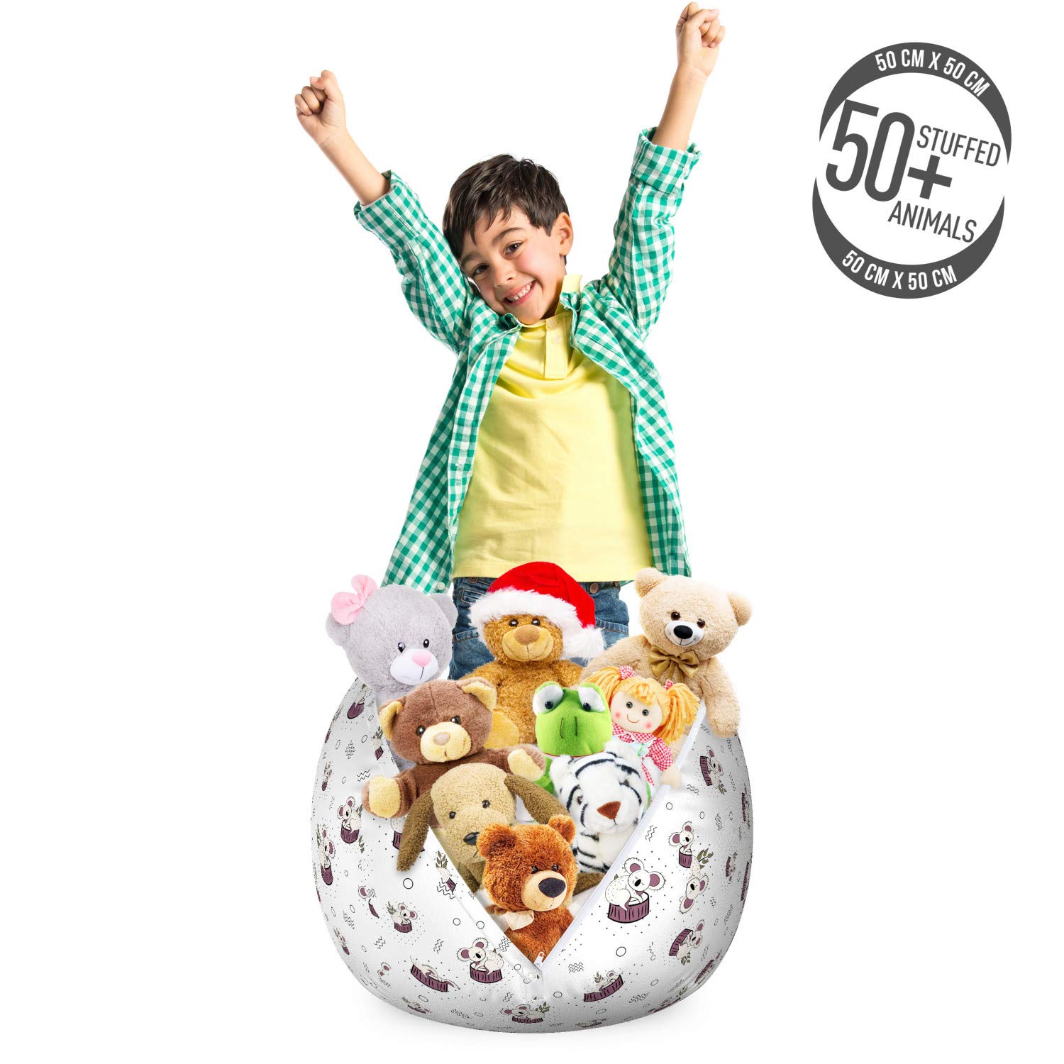 Ambesonne Animal Storage Toy Bag Chair - Bear Koalas Pattern Stuffed Animal Organizer, Washable Small Size in White Mauve Taupe | Kids Room Decor, Nursery Storage, Playroom Organization