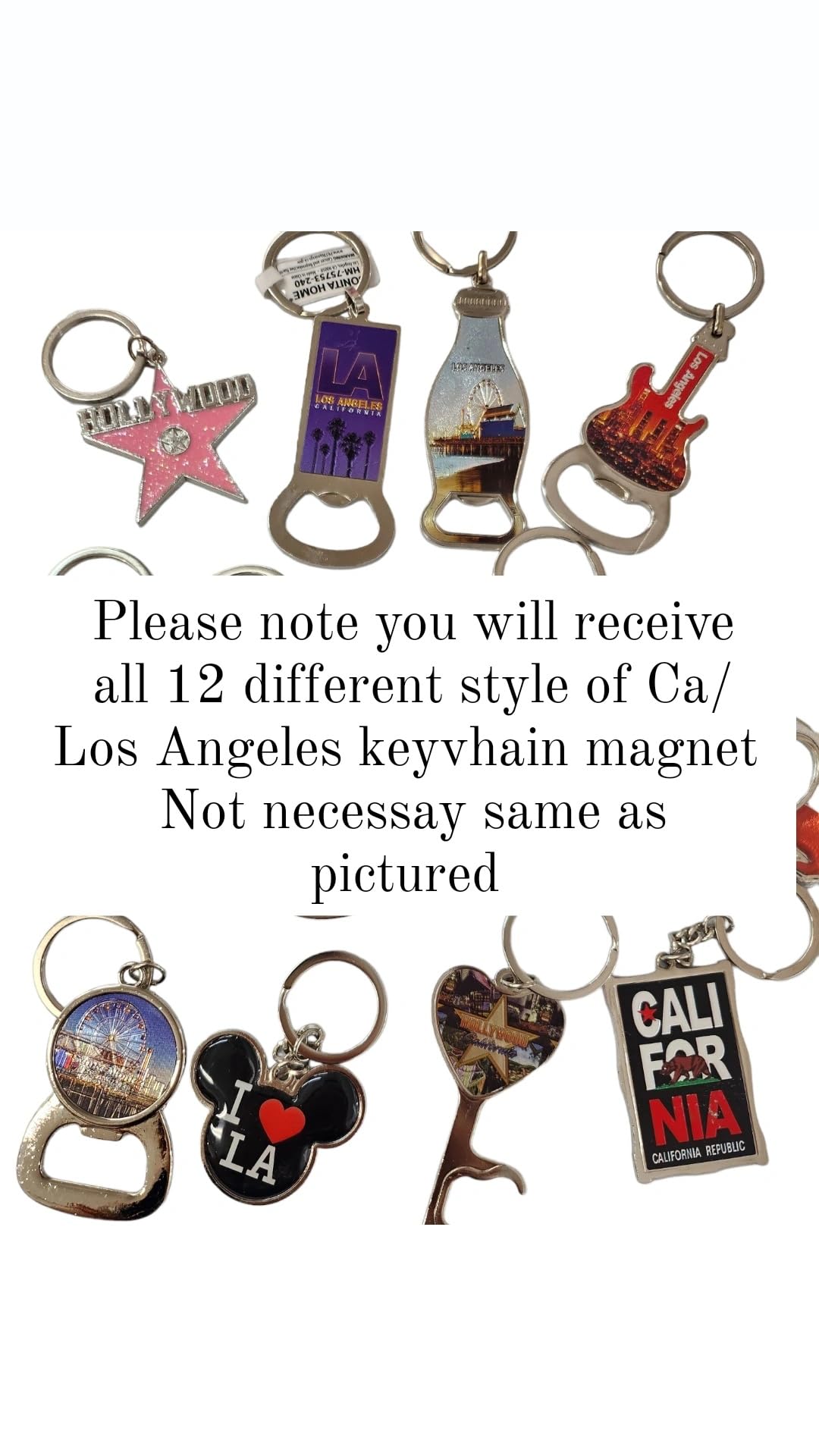 CLGIFT Set of 12 Los Angeles Souvenir Keychains - I Heart LA & I Love Los Angeles Key Rings - Perfect for Travel Gifts, Souvenirs & City Pride Accessories