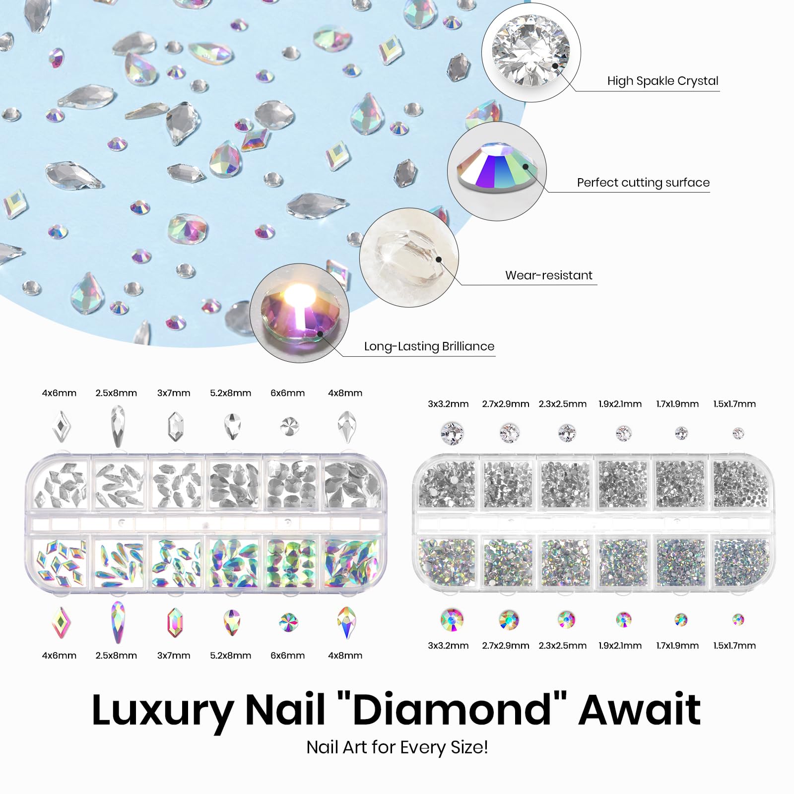 Beetles Gel Nail Glue & Rhinestones Kit - 15ml Nail Adhesive with 2000+ Crystal Glass AB Gems, Double-Ended Nail Brush - Perfect for Nail Art Designs, DIY Manicures & Gift Sets for Women