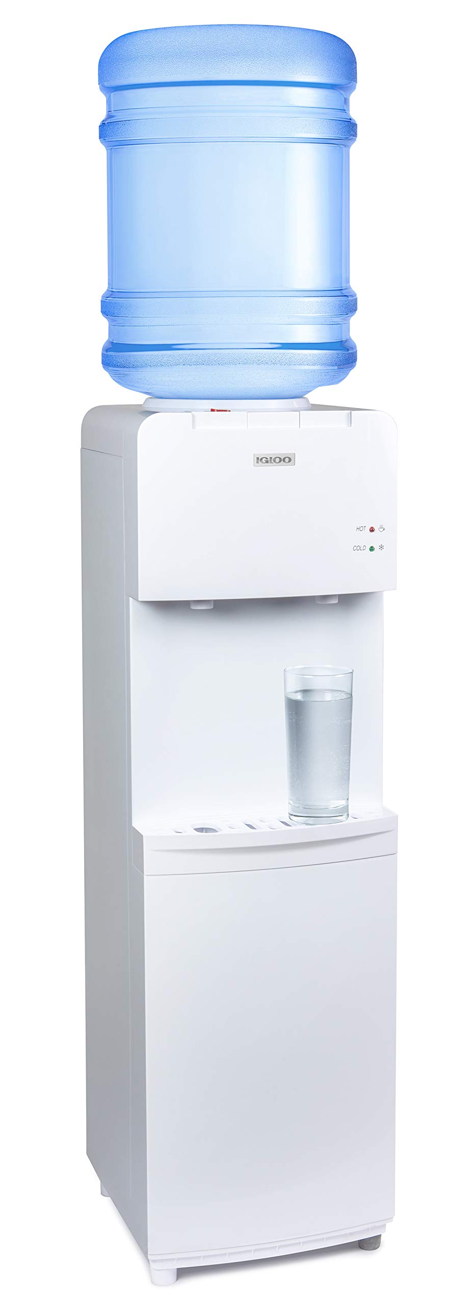 Igloo Top Loading Hot and Cold Water Dispenser - 5 Gallon & 3 Gallon Bottle Water Cooler with Child Safety Lock - Energy Efficient Home & Office Water Machine - White - Perfect for Kitchens, Break Rooms, and Dorm Rooms