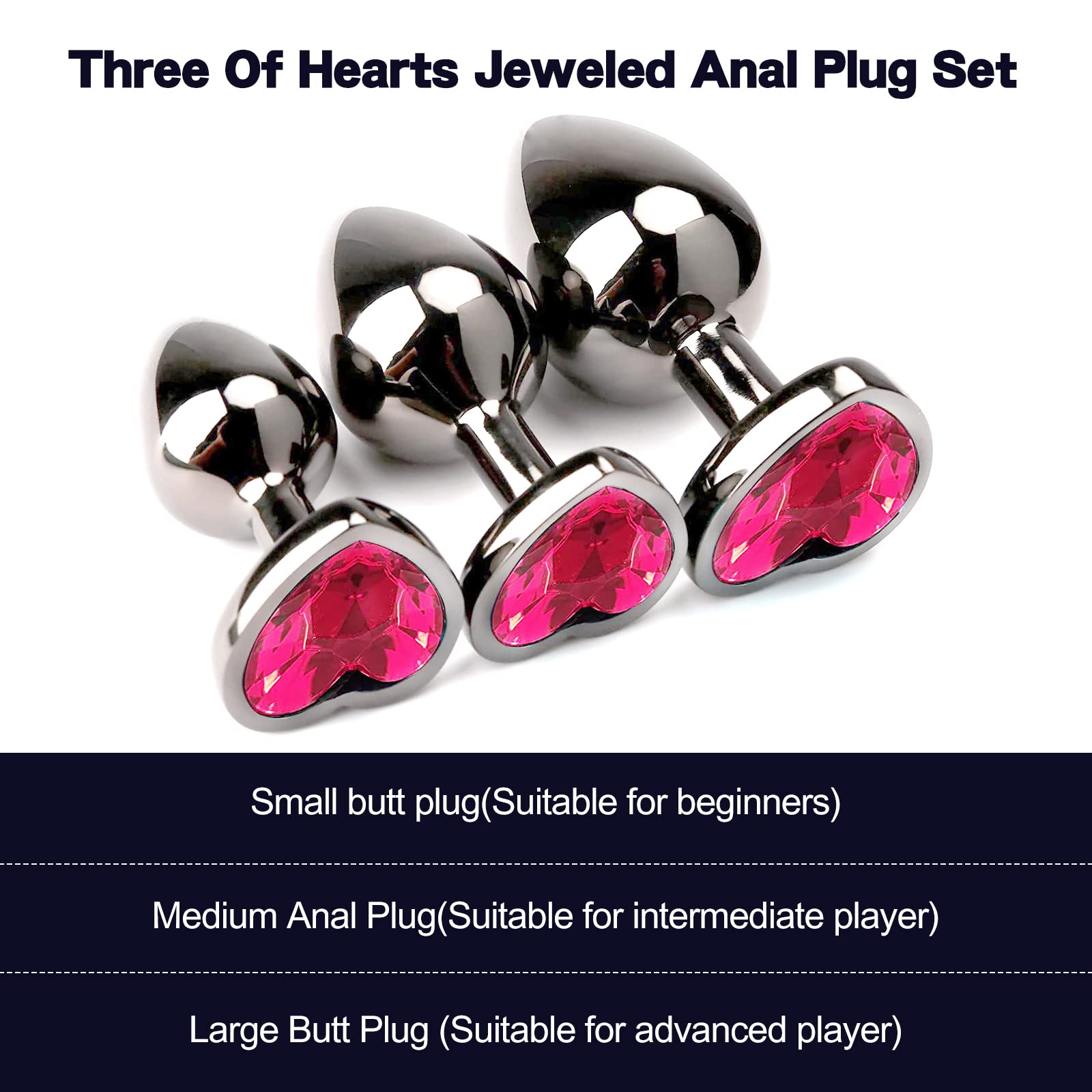 3Pcs Luxury Metal Heart-Shaped Anal Plug Set - S&M Trainer Kit for Beginners, Couples, Men & Women - Small/Medium/Large (Light Red) - Perfect for Solo Play, Couples Fun & BDSM Exploration