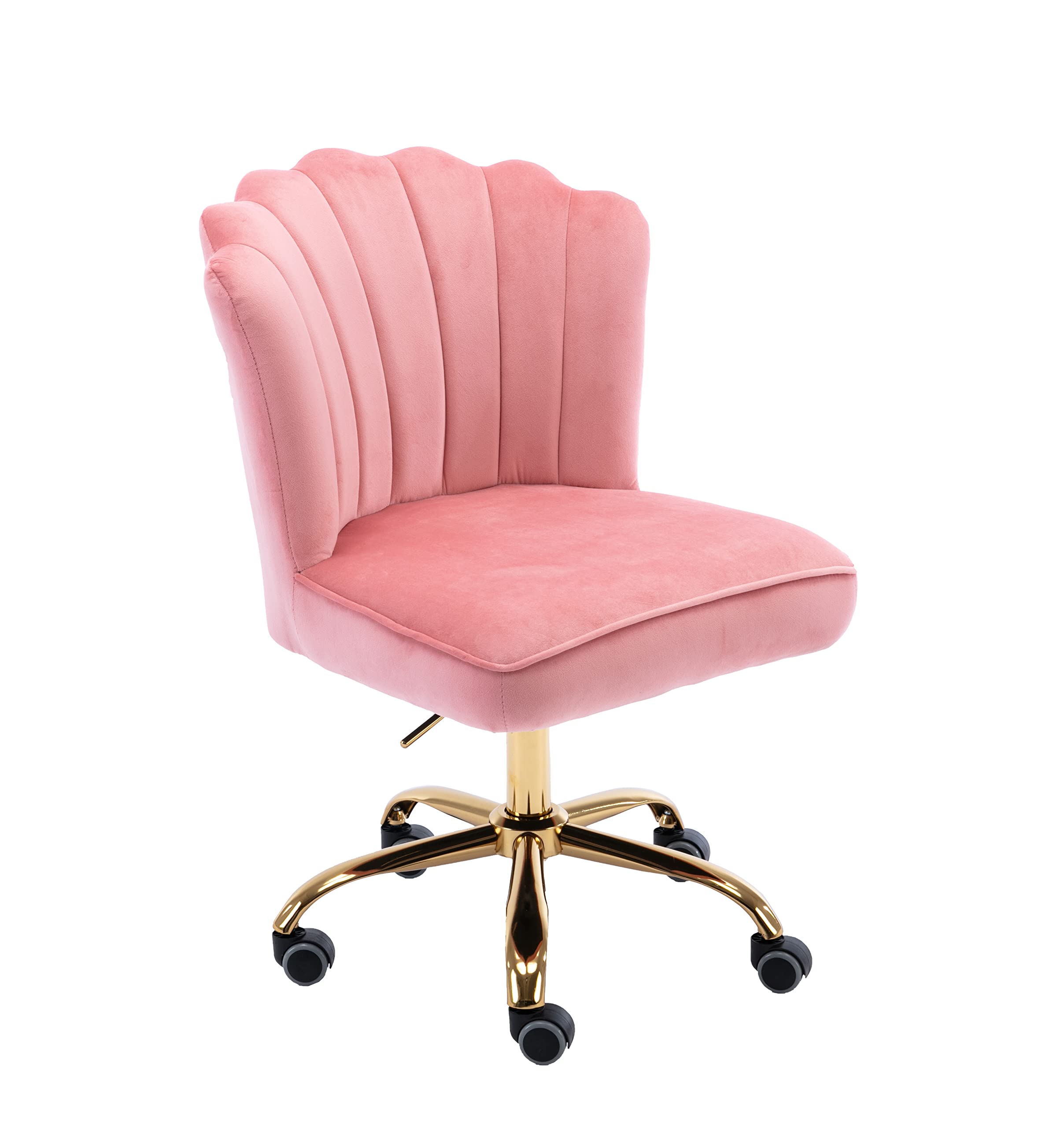 Modern Velvet Home Office Chair with Wheels & Swivel - Adjustable Height Desk Chair for Work, Vanity Makeup, Living Room & Bedroom - Pink Comfort Task Chair for Women