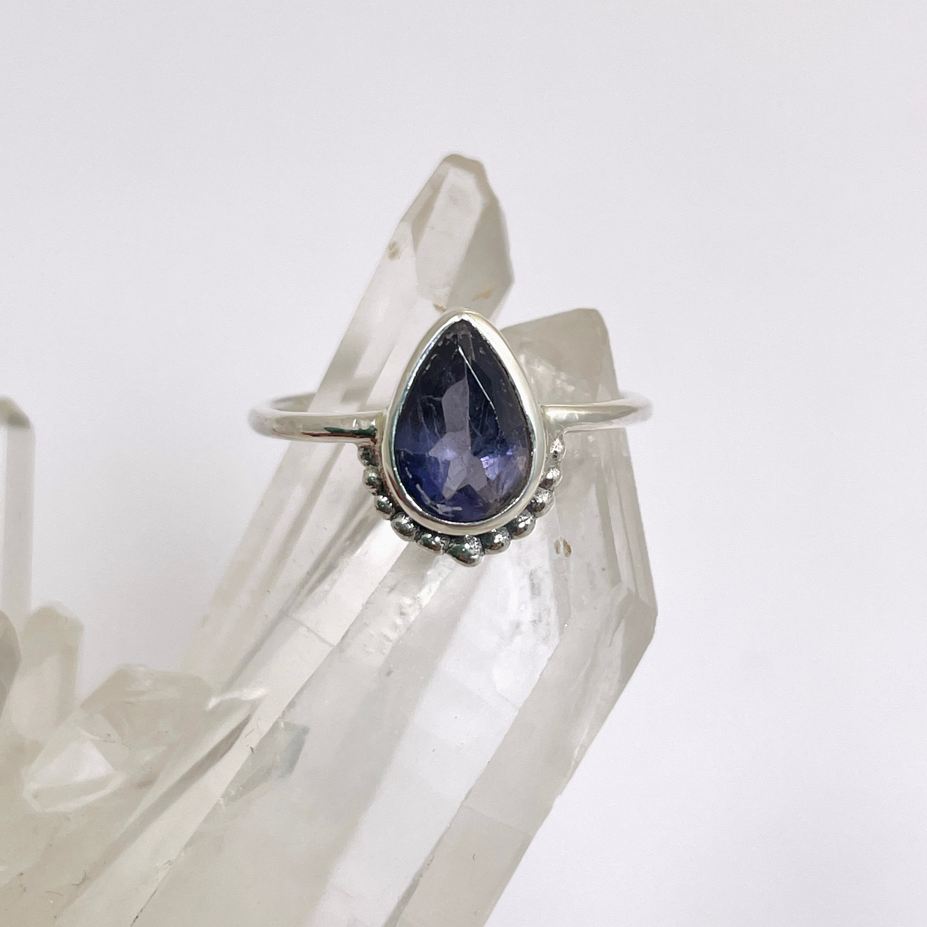 Ioilite Teardrop Fine Band Ring R3800 IOL - Elegant Dainty Jewelry for Women, Perfect for Weddings, Anniversaries & Special Occasions