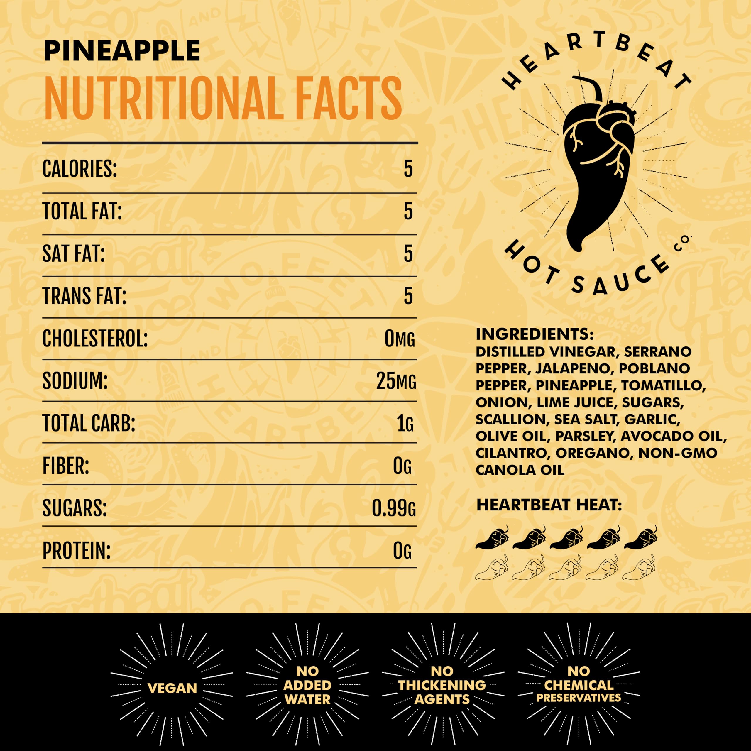 Heartbeat Hot Sauce Co. Pineapple Habanero Hot Sauce - 6oz Bottle | Sweet & Spicy Caribbean-Inspired Flavor | Perfect for Tacos, Wings & Grilling