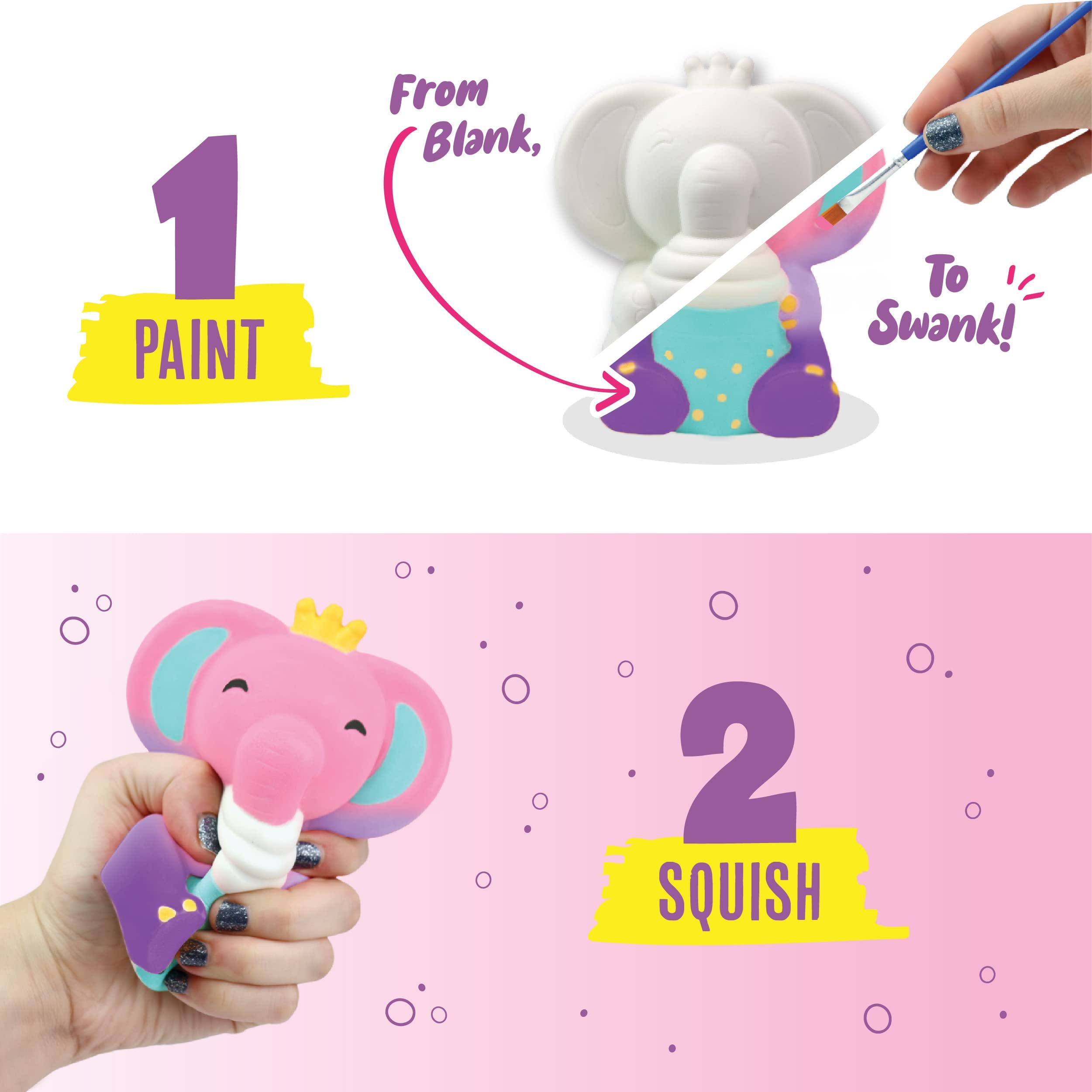 DOODLE HOG Elephant Squishy Painting Kit - Fun DIY Arts & Crafts for Kids Ages 8-12 - Slow Rise Squishy Animal Toys for Girls & Boys - Perfect Easter Basket Stuffers & Creative Gift Ideas - Great for Stress Relief, Party Favors & Sensory Play Activities