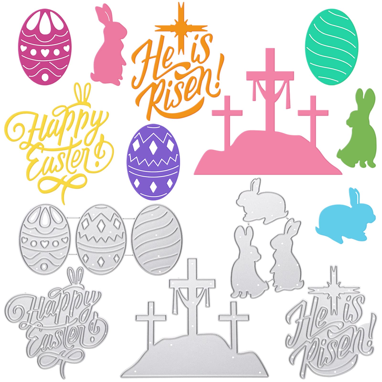 Jinei 5-Piece Metal Easter Bunny Die Cut Set - Easter Egg & 'He is Risen' Cutting Dies for DIY Card Making, Scrapbooking, Paper Crafts & Album Stamping - Perfect for Easter Greeting Cards, Home Decor & Holiday Craft Projects