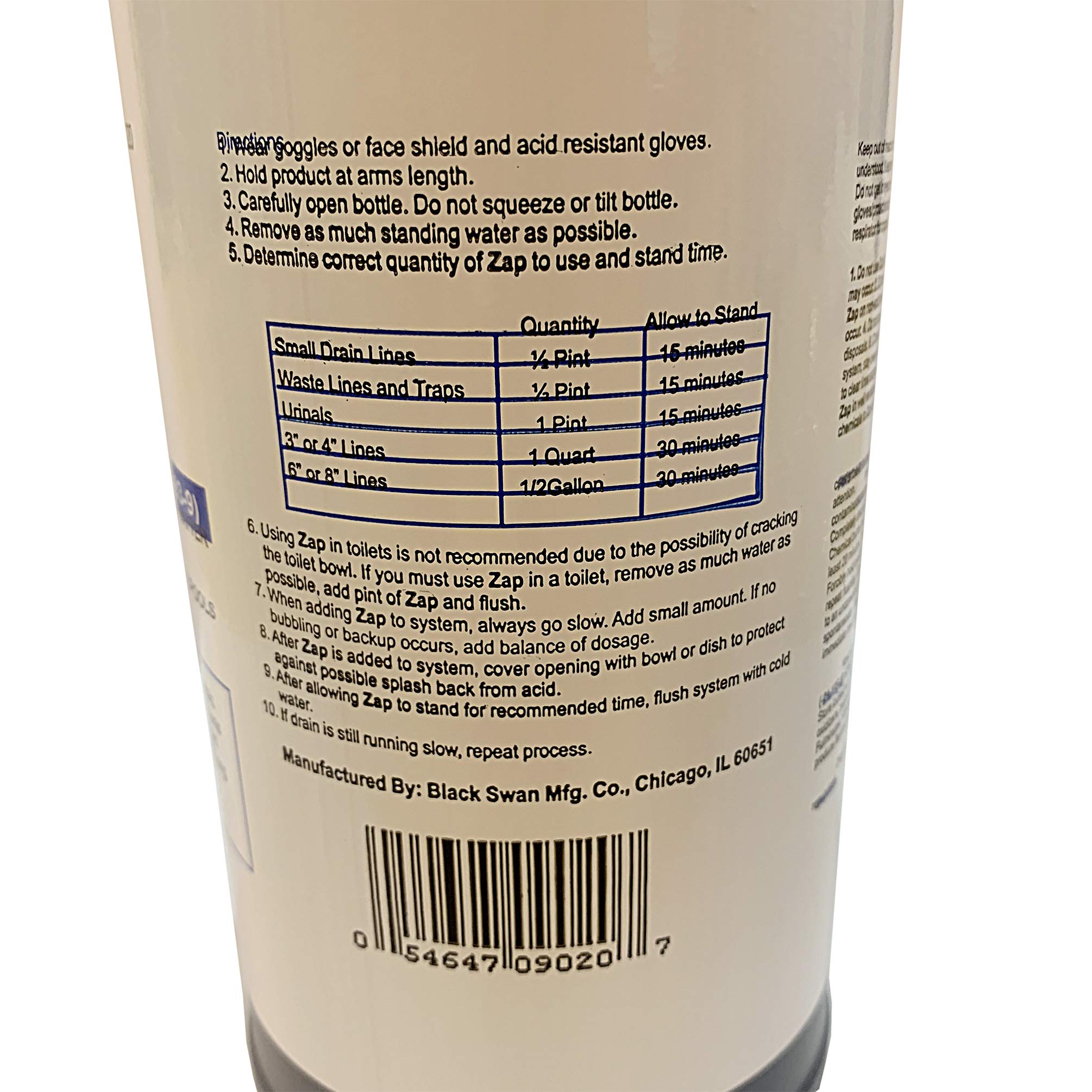 FixtureDisplays® Zap Drain Pipe Opener - 1 Quart Heavy-Duty Clog Remover for Kitchen & Bathroom Sinks - Fast-Acting Liquid Drain Cleaner (09020-BLACKSWAN-1PK-NF) - Perfect for Homes, Restaurants & Commercial Use