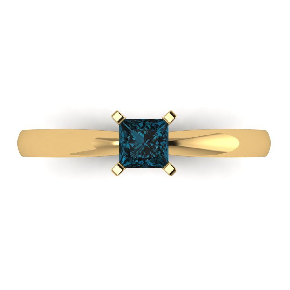 Clara Pucci 0.50 Carat Princess Cut Solitaire Natural London Blue Topaz Engagement Ring in 14K Yellow Gold - Perfect for Bridal, Anniversary & Proposal Gifts