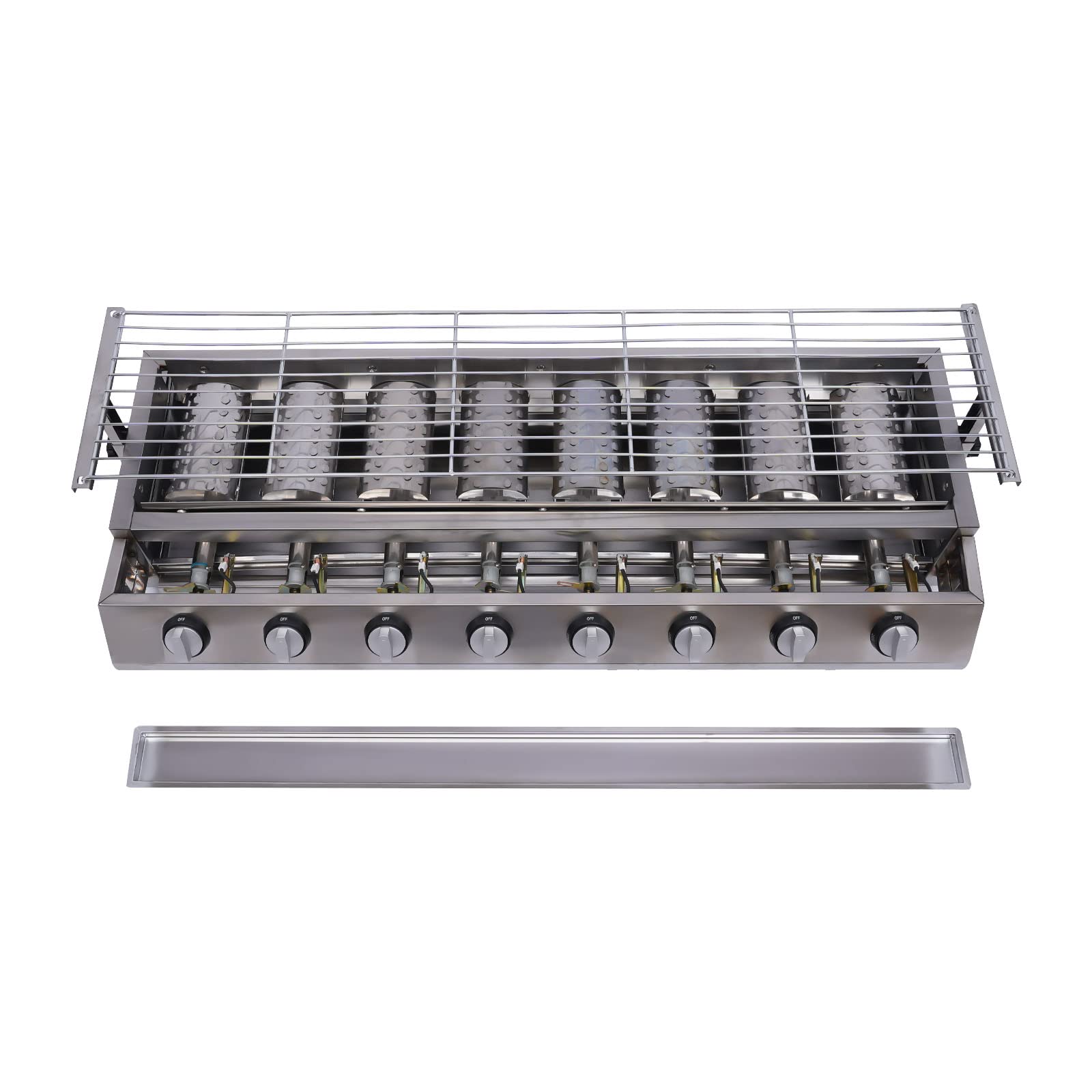 8 Burner Commercial Gas Countertop Griddle - LPG Propane Indoor Smokeless BBQ Grill for Steak & Yakitori - Adjustable Height with Removable Grill Net - Perfect for Restaurants, Food Trucks & Outdoor Catering