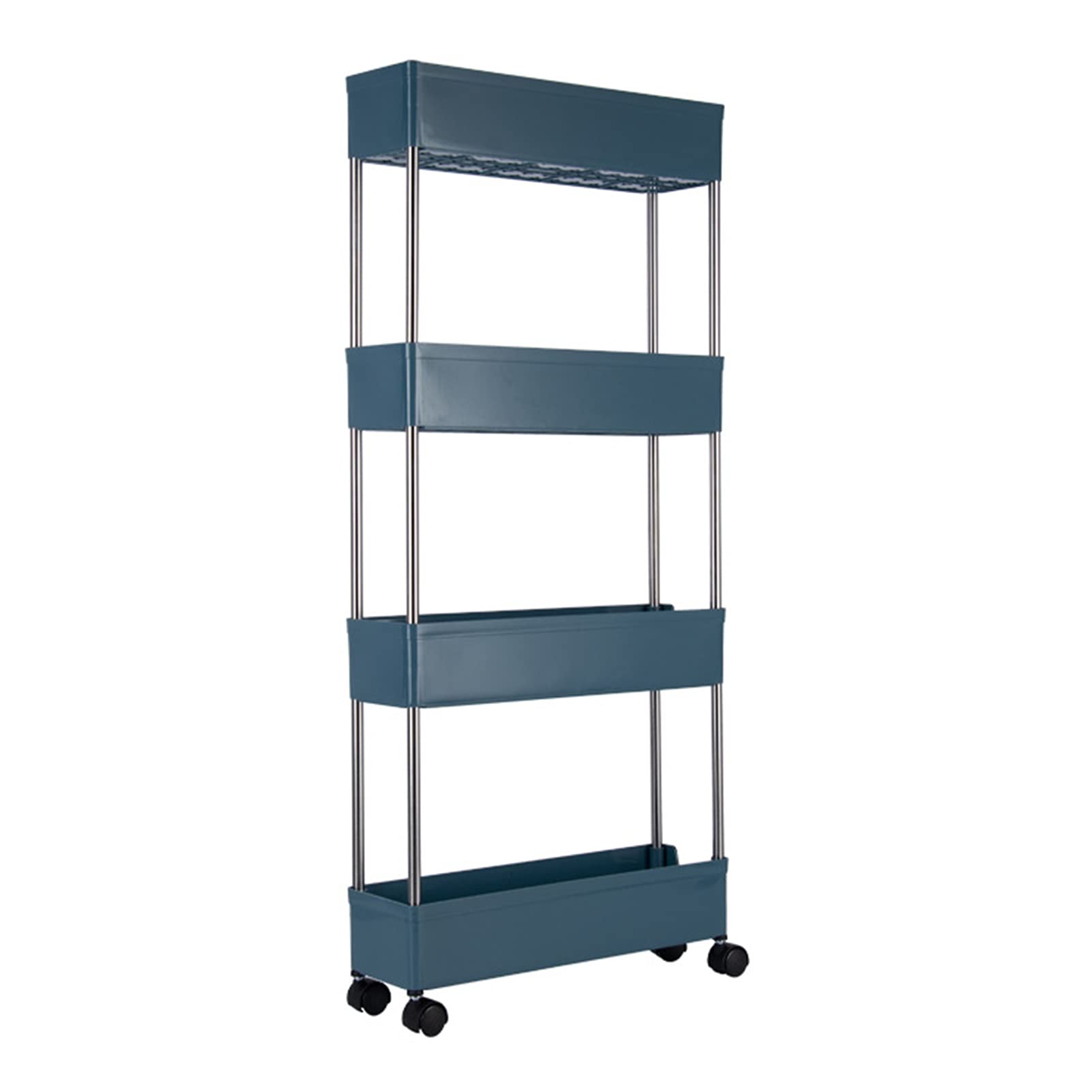 4-Tier Slim Rolling Storage Cart with Hooks - Space-Saving Mobile Organizer for Kitchen, Bathroom, Bedroom, Hallway & Closet - Perfect for Small Spaces & Home Organization (Blue)