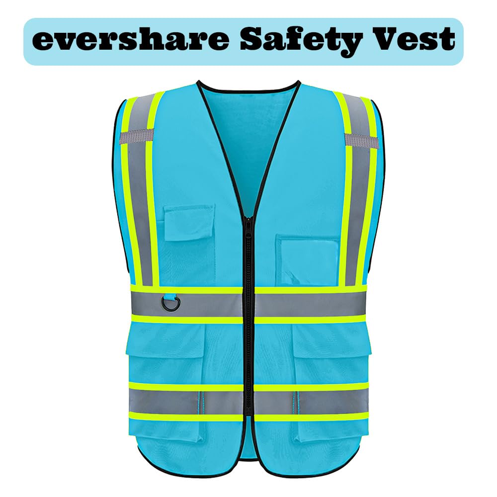 Custom Logo Reflective Safety Vest with 5 Pockets & Zipper - High Visibility Work Vest for Outdoor Construction, Road Work & Night Running - ANSI Certified Safety Gear