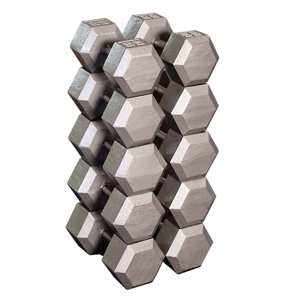 Body Solid Iron Hex Standard Dumbbell Set - 5-50 lbs Gray Weights for Home Gym & Strength Training | Perfect for Weightlifting, CrossFit & Fitness Workouts
