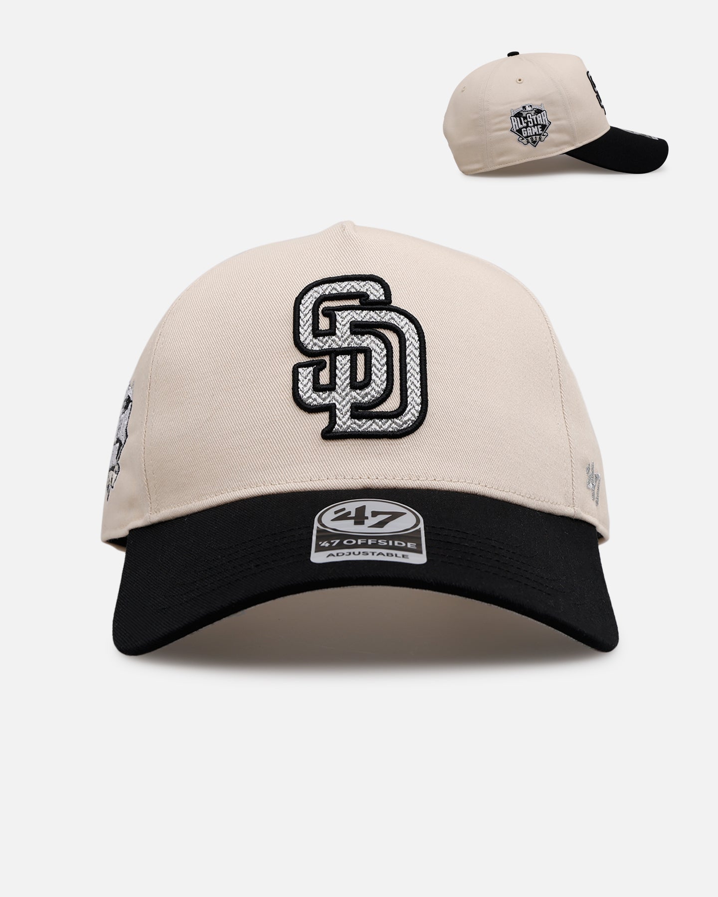 47 Brand San Diego Padres 'Herringbone' 47 Offside Snapback Hat - Natural/Black Adjustable Baseball Cap for Men & Women - Perfect for Sports Games, Casual Wear & Fan Collections
