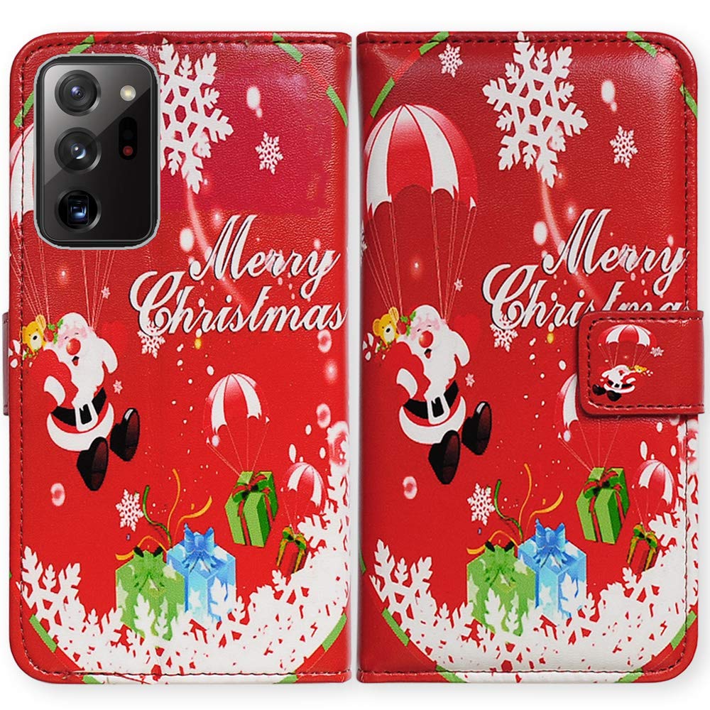 Premium Red Christmas Pattern Leather Flip Wallet Case for Samsung Galaxy Note 20 Ultra 5G - Card Slot Holder & Kickstand | Perfect for Holiday Gifts & Everyday Protection