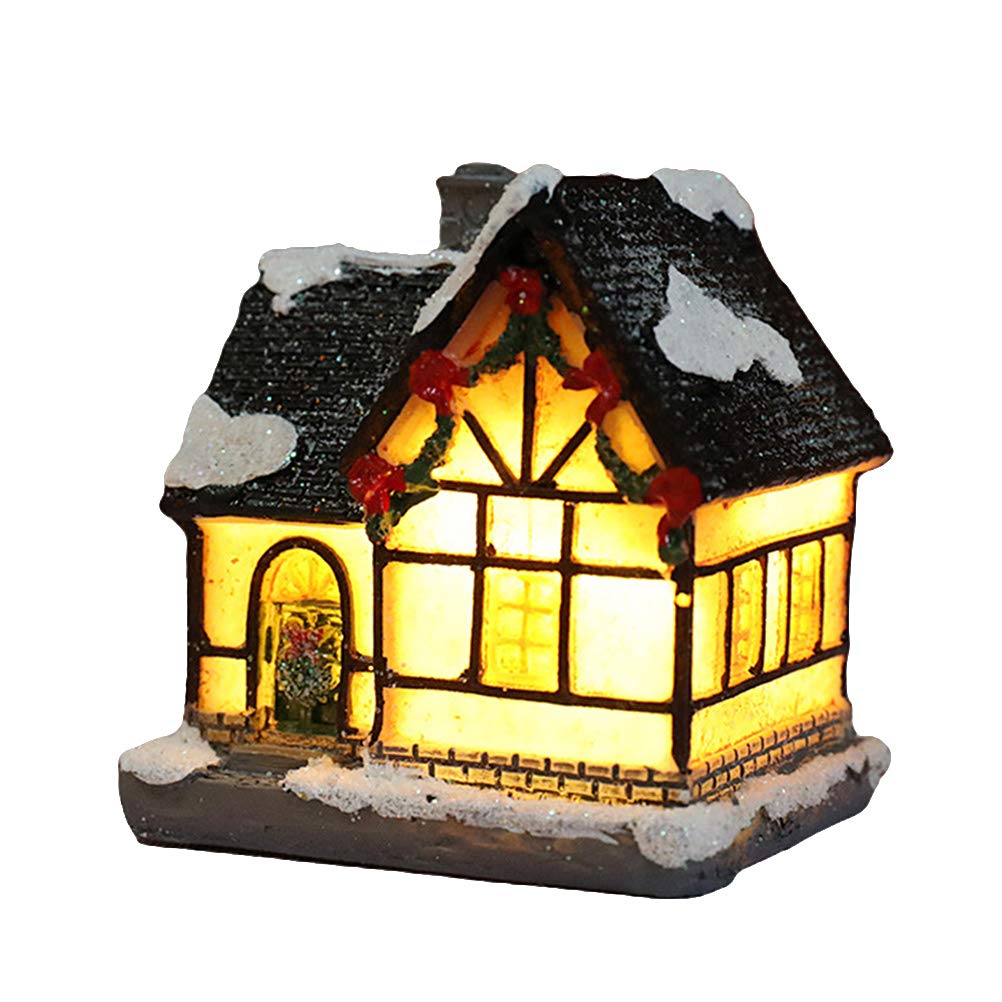 Enfudid LED Christmas Resin Light House - Winter Village Snow House with Santa Figurine & Battery Powered LED Lights | Perfect for Holiday Decor, Christmas Village Displays & Festive Home Decorations
