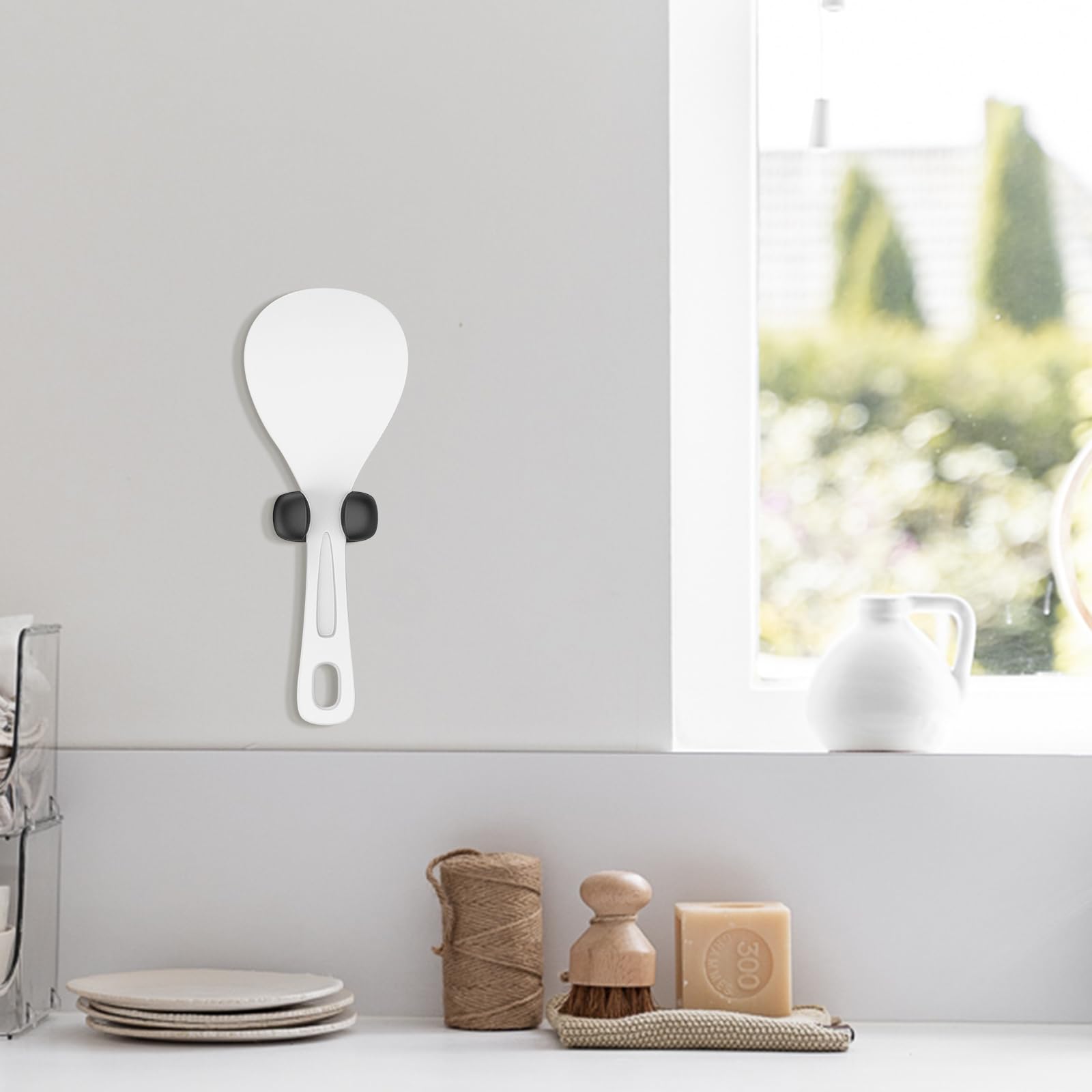 **Silicone Rice Scoop Clip Holder - Adhesive Spoon Rack for Kitchen, Wall Mounted Traceless Rice Cooker Spatula Storage & Towel Hooks - Perfect for Small Space Organization & Kitchen Accessories**    *(Use Case: Ideal for organizing kitchen utensils, saving counter space, and keeping rice scoops, spatulas, and towels within easy reach.)*