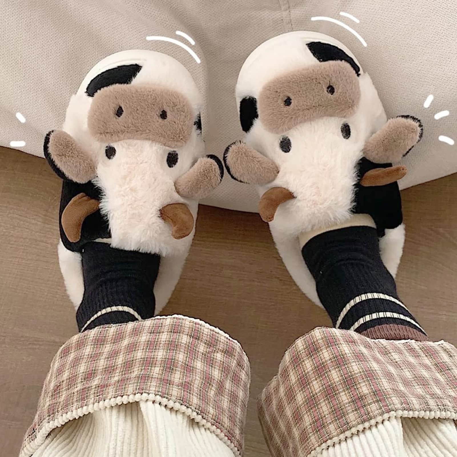 Women's Cute Cow Slippers - Fuzzy Warm Animal House Shoes with Non-Slip Sole | Cozy Teddy Dog & Plush Cow Design | Soft Indoor/Outdoor Slides for Home, Lounge & Backyard Comfort