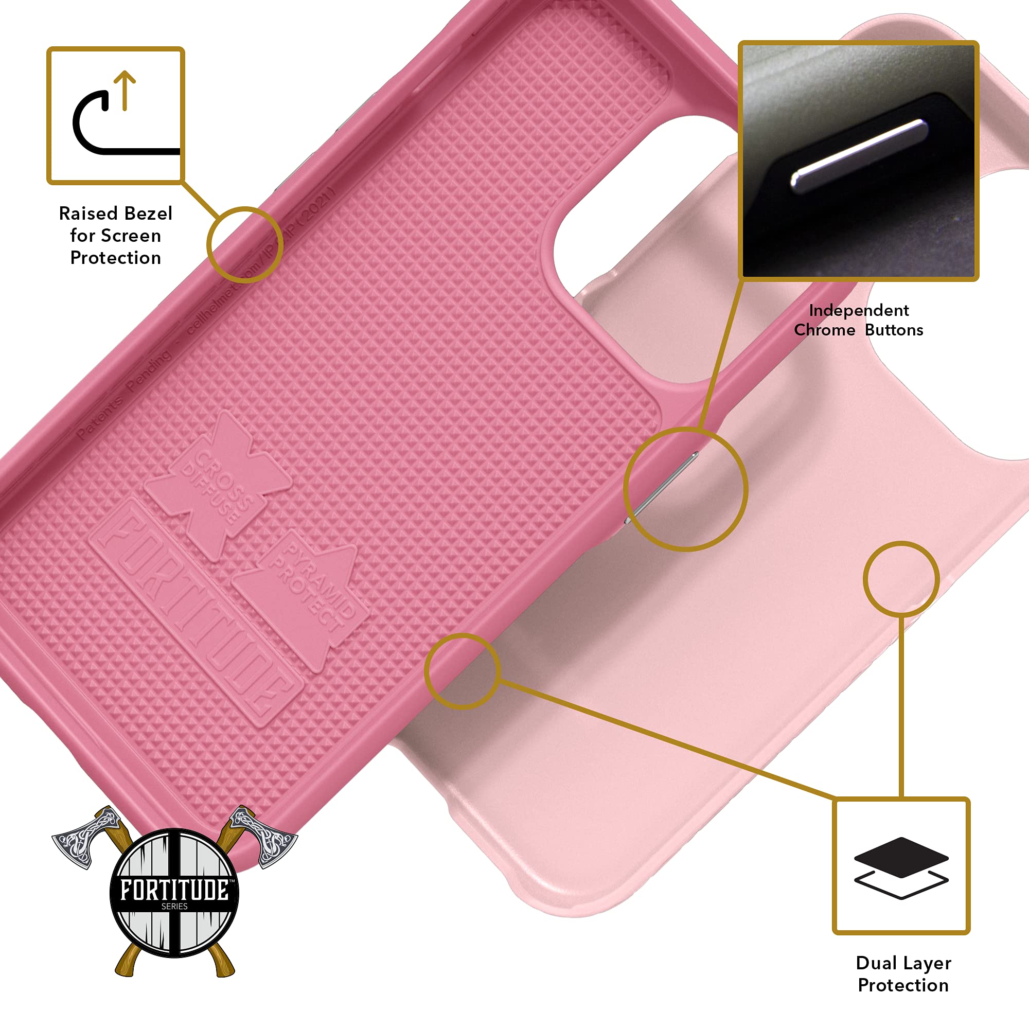 Cellhelmet Fortitude Series Pink Magnolia Shockproof Phone Case for iPhone 13 - Drop Protection | As Seen on Shark Tank | Perfect for Everyday Use, Outdoor Activities & Travel Protection
