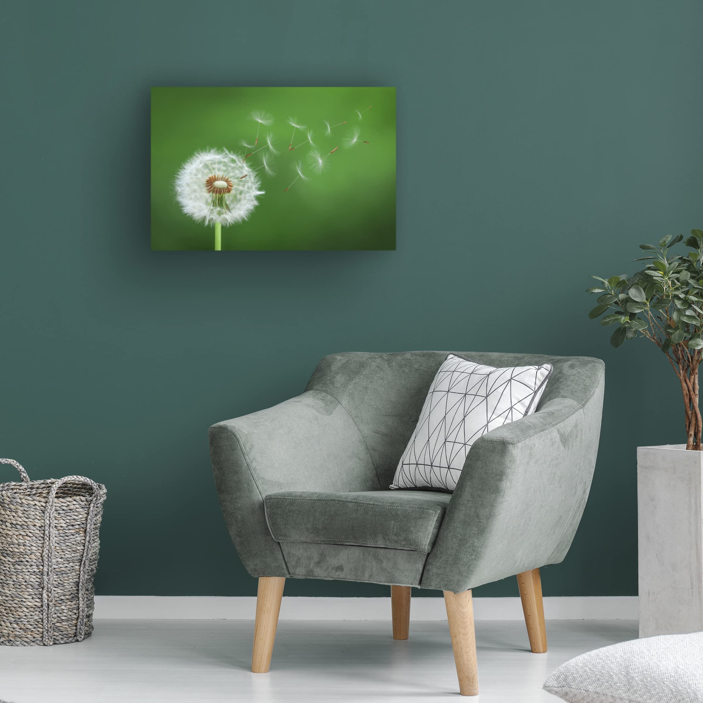 Bess Hamiti 'Dandelion Blowing 2' Canvas Wall Art Print - Modern Home Decor for Living Room, Bedroom & Office - Handmade Floral Botanical Painting