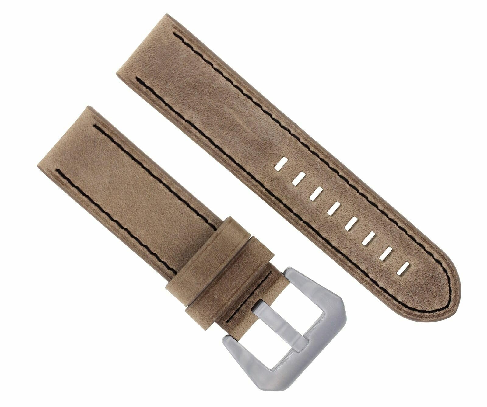 24mm Genuine Cow Leather Watch Band Strap for Breitling Navitimer & Colt - Black Stitching Replacement Strap | Durable & Comfortable for Daily Wear, Business & Casual Occasions
