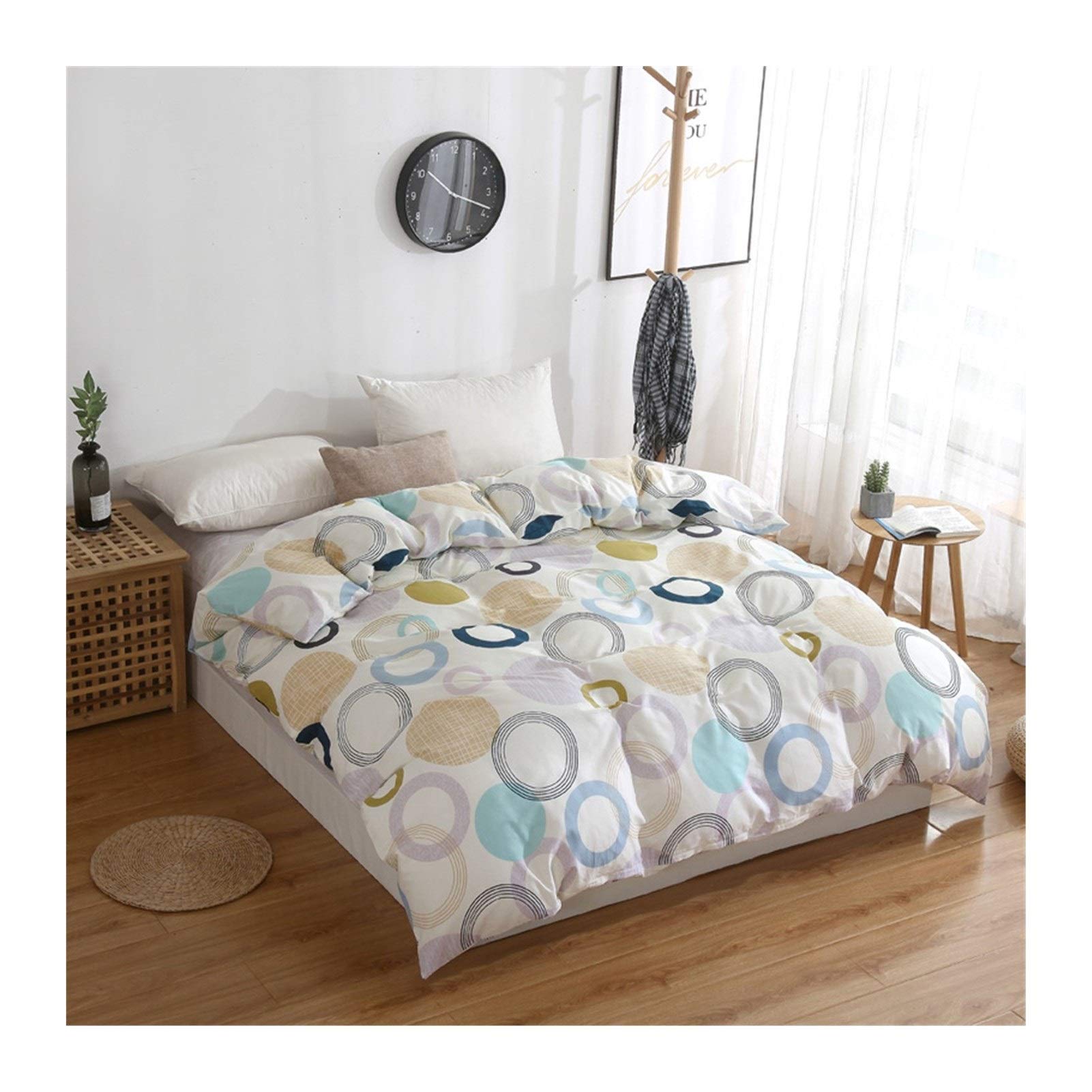100% Cotton Striped Printed Floret Quilt Cover Set - Soft & Breathable Down Comforter Cover - 100x200cm (Queen Size) - Perfect for Bedroom, Guest Room & Hotel Decor