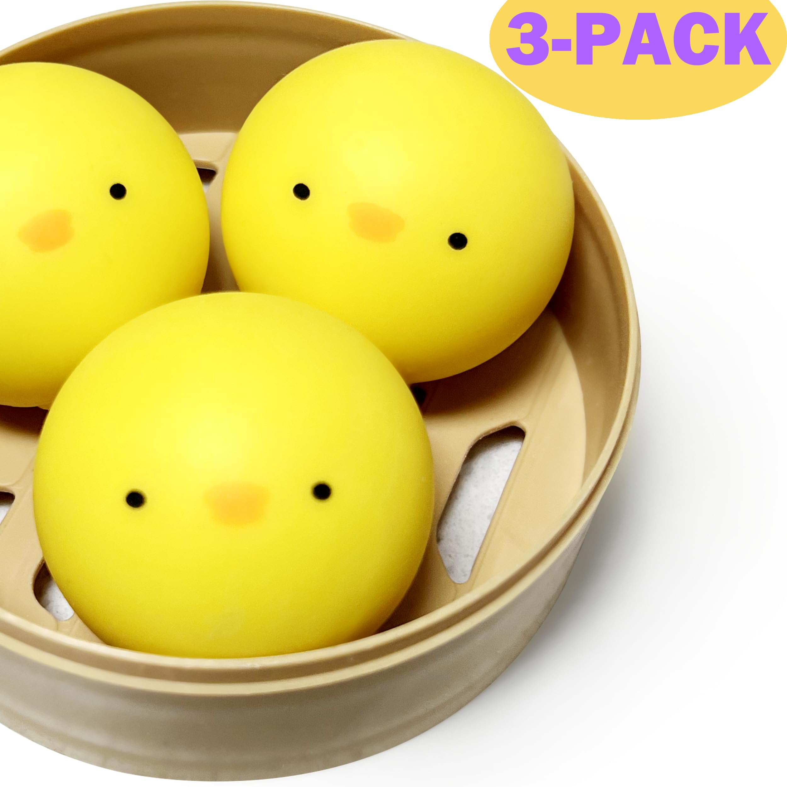 ZTATU Mini Chick Dumpling Squishy Fidget Toys (3 Pack) - Stress Relief Balls for Kids & Adults, Cute Easter Basket Stuffers, Party Favors - Perfect for Anxiety Relief, Classroom Rewards & Sensory Play