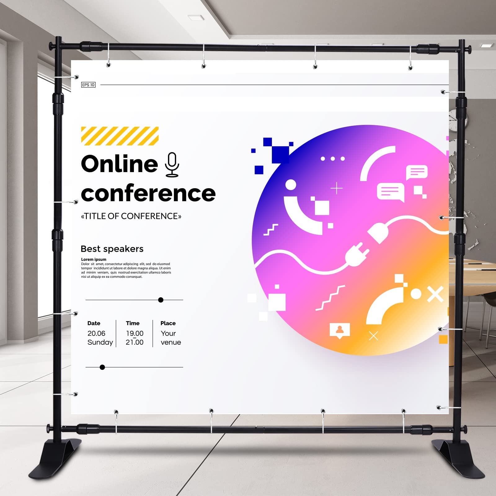 Heavy Duty 8x8ft Adjustable Backdrop Stand for Trade Shows, Photography, Wall Exhibitions | Sturdy Banner Display Stand for Events, Studios & Commercial Use
