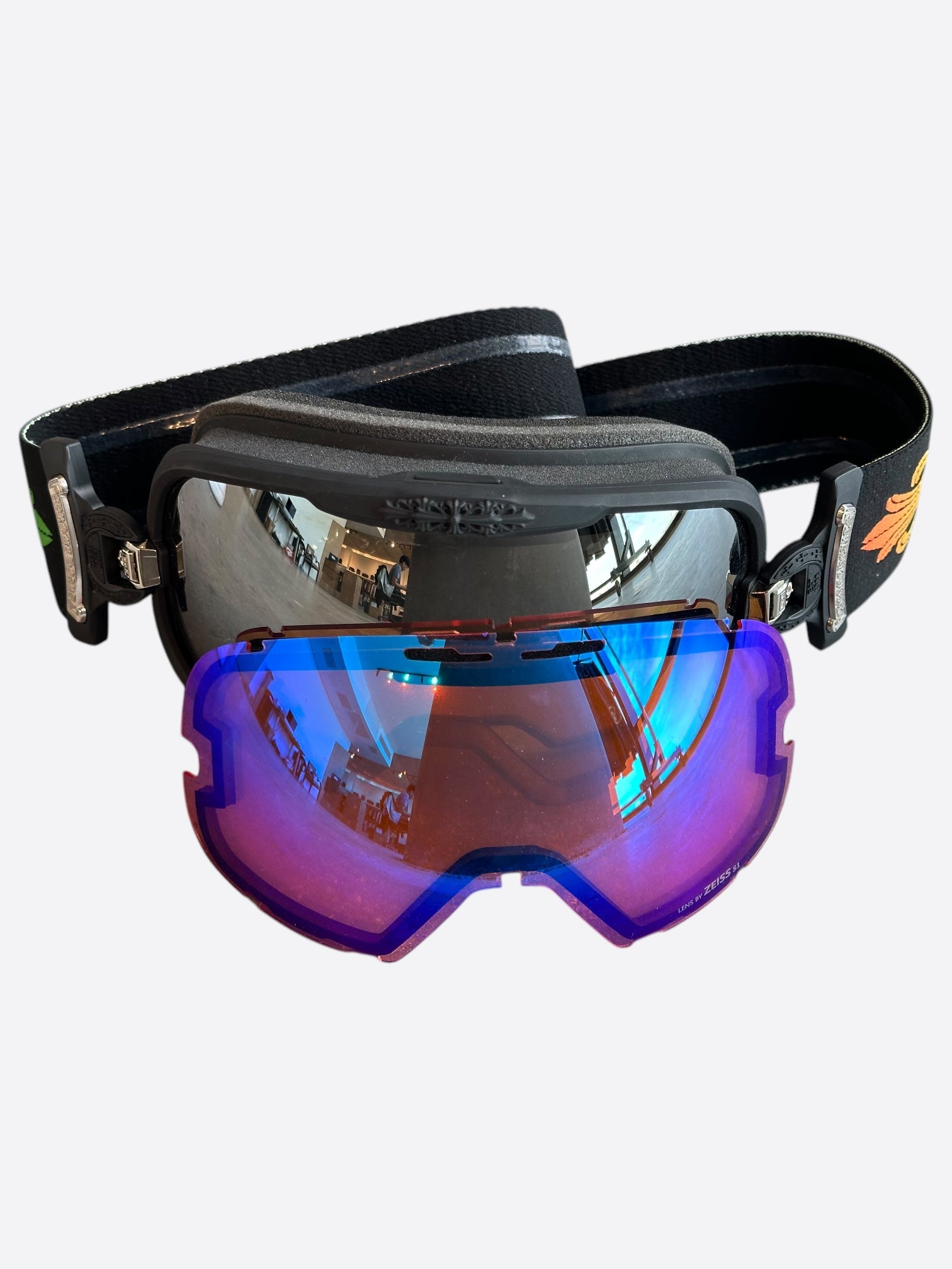 Chrome Hearts Black Gradient Floral Ski Goggles for Men & Women - UV Protection Snowboard Goggles for Winter Sports & Outdoor Activities