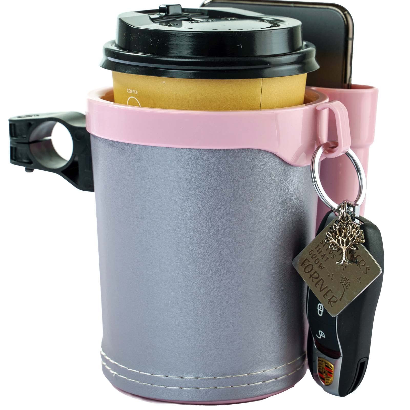 Pink Bike Cup Holder & Phone Mount - Adjustable Handlebar Drink Holder for Water Bottle, Beer, Keys - Perfect for Cycling, Commuting, Outdoor Adventures