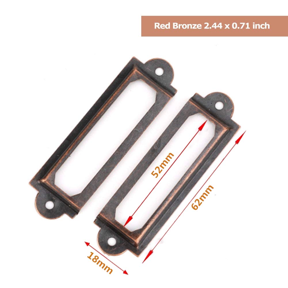 20 Pcs Metal Label Holders for Office, Library, File Drawer & Cabinet - Red Bronze Card Tag Label Frames (Perfect for Organizing Documents, Books & Storage)