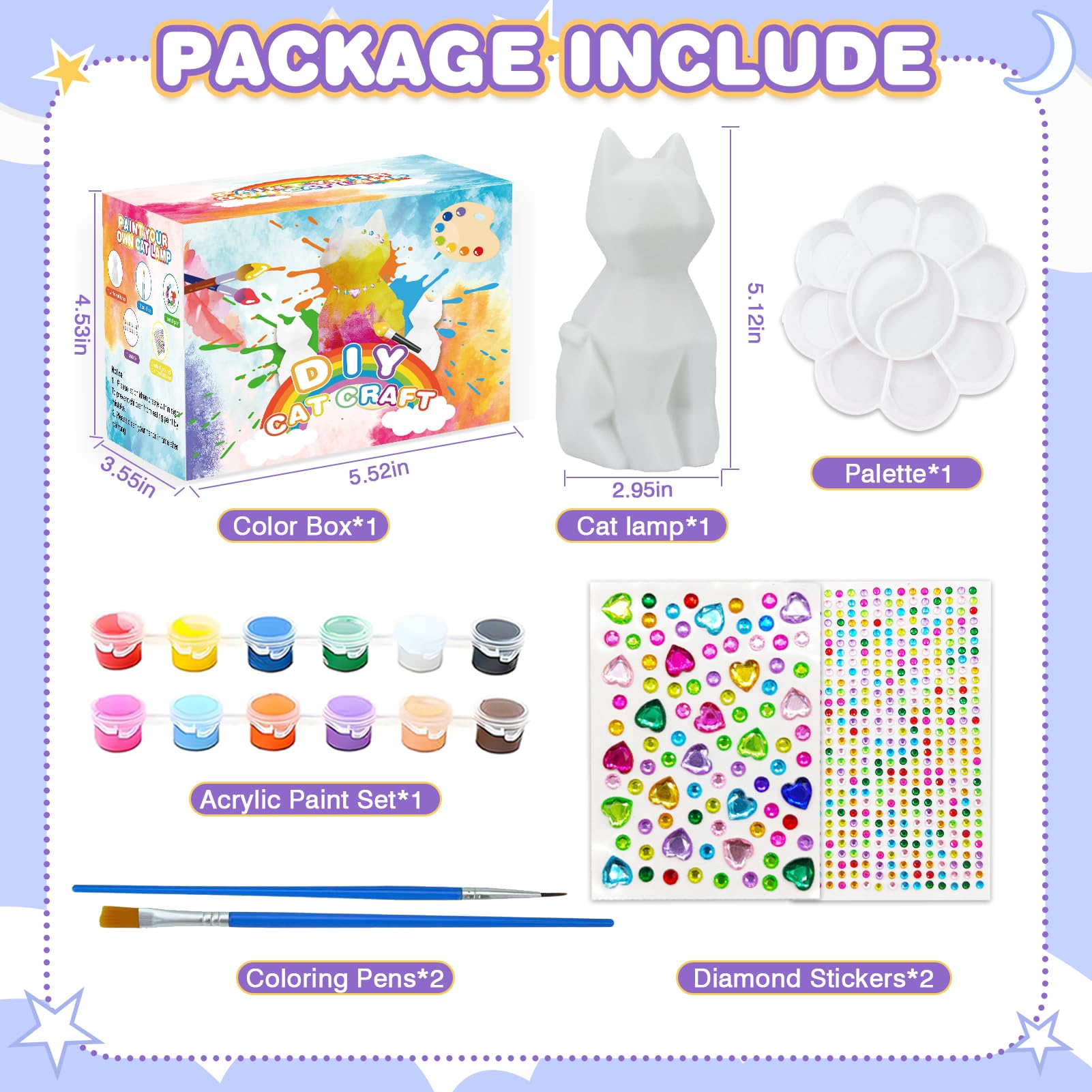 Paint Your Own Cat Lamp Art Kit - DIY Painting Crafts for Kids Ages 4-12, Cool Cat Night Light Craft Set with Supplies, Creative Arts Project for Teen Girls & Boys, Halloween Birthday Gifts for Bedroom Decor, Party Activities & Relaxation Therapy
