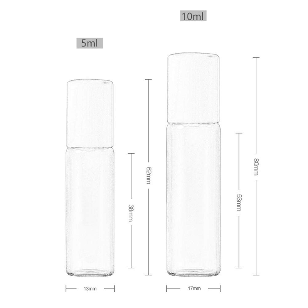 12 Pack Clear Glass Roller Bottles 5ml - Refillable Essential Oil Roll On Bottles with Glass Roller Balls for Aromatherapy, Perfume & Skincare - Perfect for DIY Essential Oils, Travel & Home Spa Use