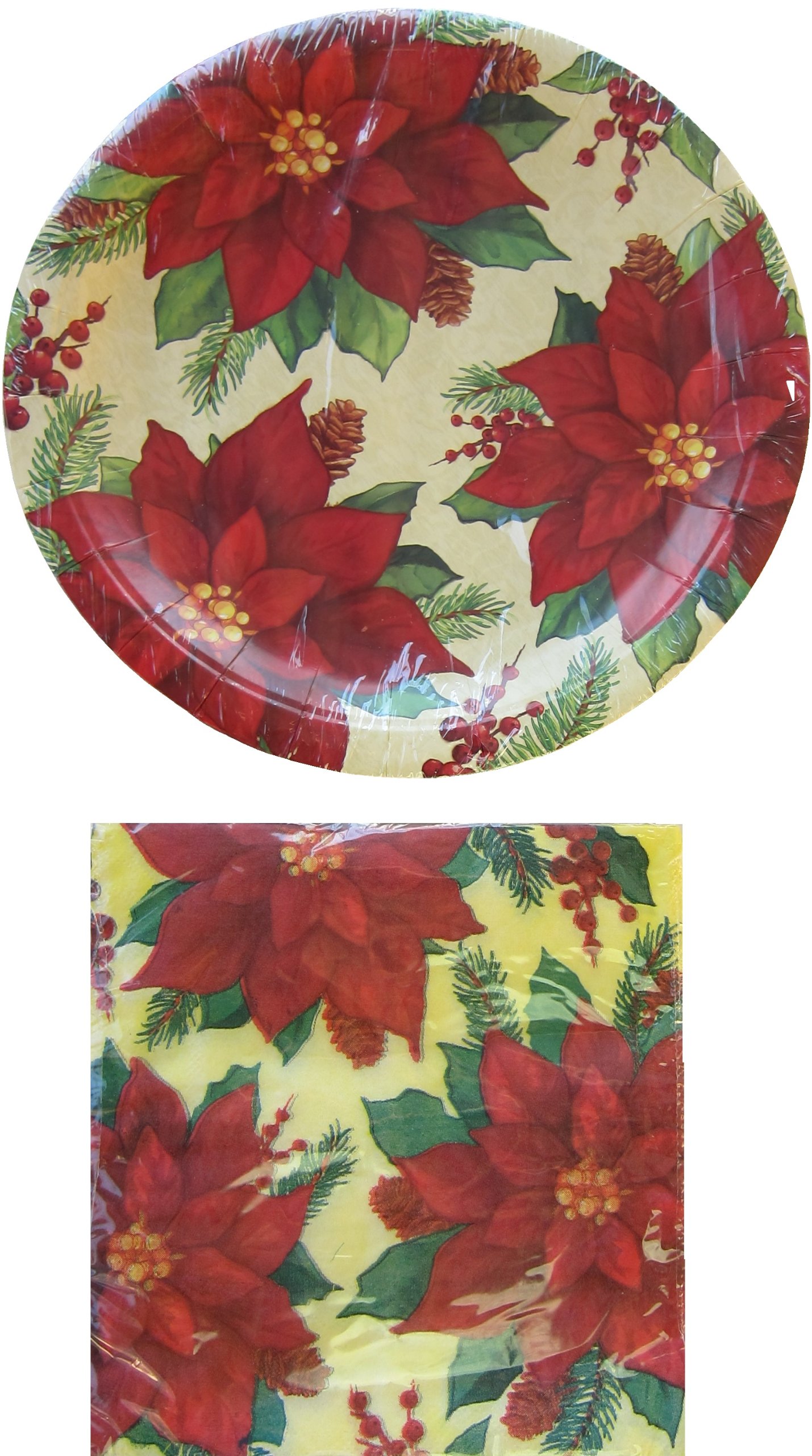 20 Christmas Poinsettia Paper Plates & Matching Napkins Set - Holiday Party Dinnerware for Festive Gatherings, Xmas Decorations & Family Celebrations