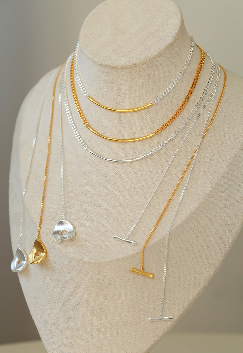Geometric Layered Necklace with Sculptural Pendant - Sterling Silver Jewelry for Women | Elegant Layered Necklace for Everyday Wear, Date Night & Special Occasions