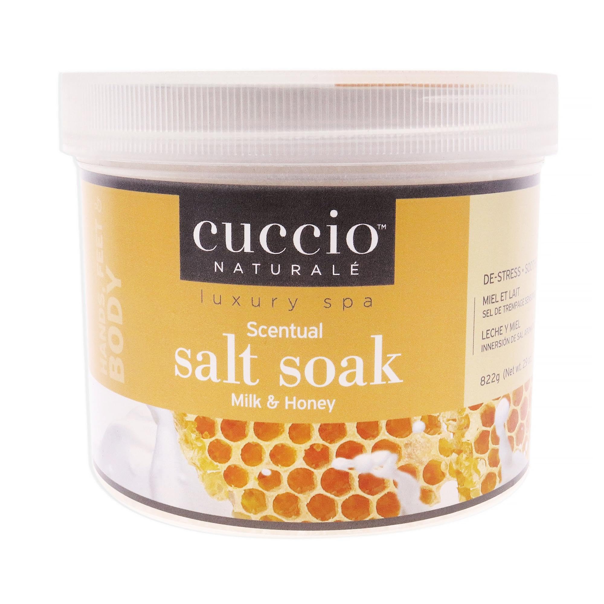 Cuccio Naturale Scentual Milk & Honey Salt Soak - 29oz Foot Soak with Epsom Salt for Relaxation - Rejuvenating & Moisturizing Pedicure Treatment for Tired Feet - Perfect for Spa Day, Self Care & Post-Workout Recovery