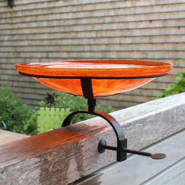 Handmade Mandarin Crackle Glass Birdbath Bowl - Outdoor Garden Decoration for Birds & Wildlife - Perfect for Patio, Yard & Backyard Bird Watching
