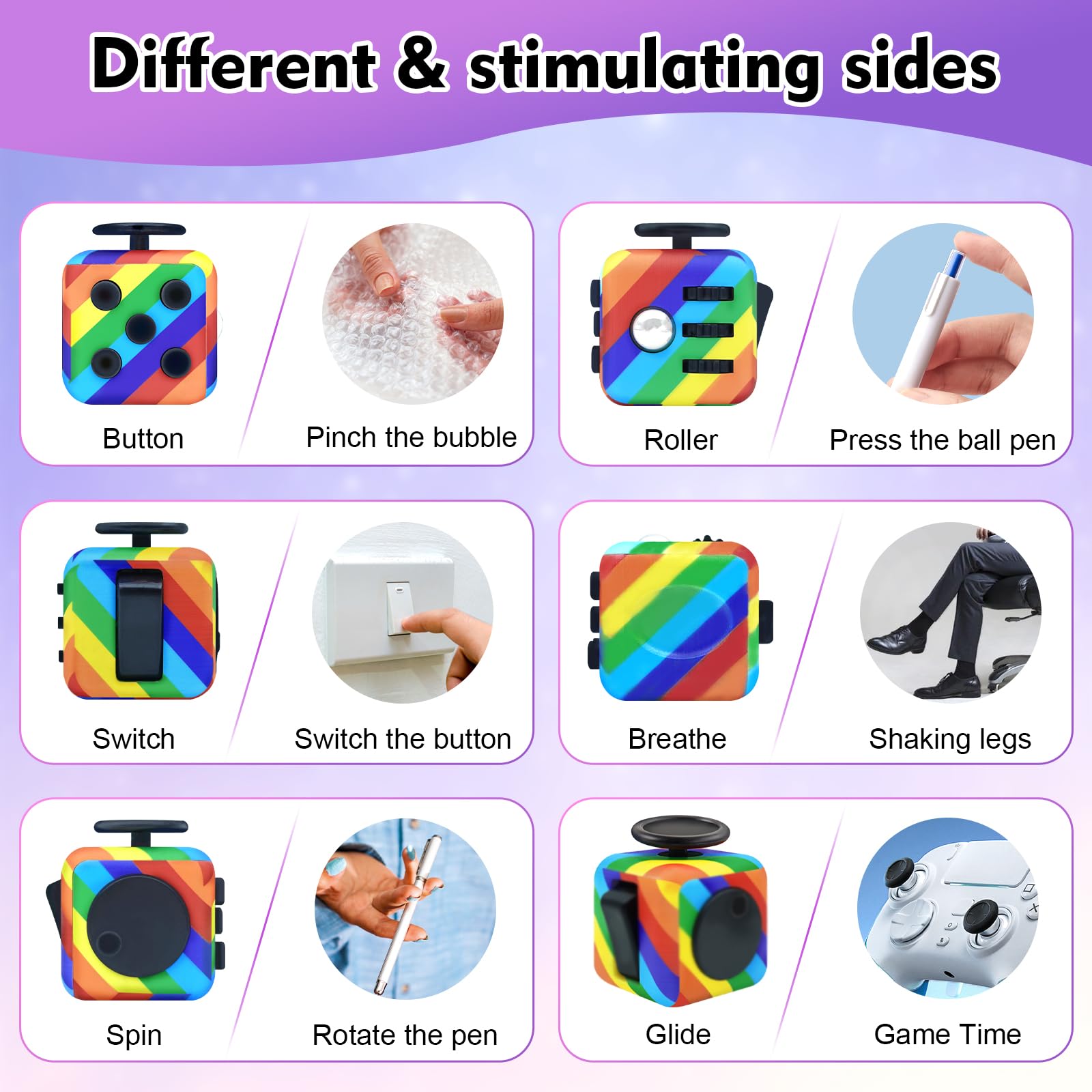 4 Pack Fangool Fidget Toy Cube - Stress Relief & Anxiety Toys for Adults & Kids with ADD/ADHD/OCD - 6-Sided Handheld Sensory Fidget Toys (Audible/Silent Modes) - Perfect for Office, School, Travel & Focus Enhancement